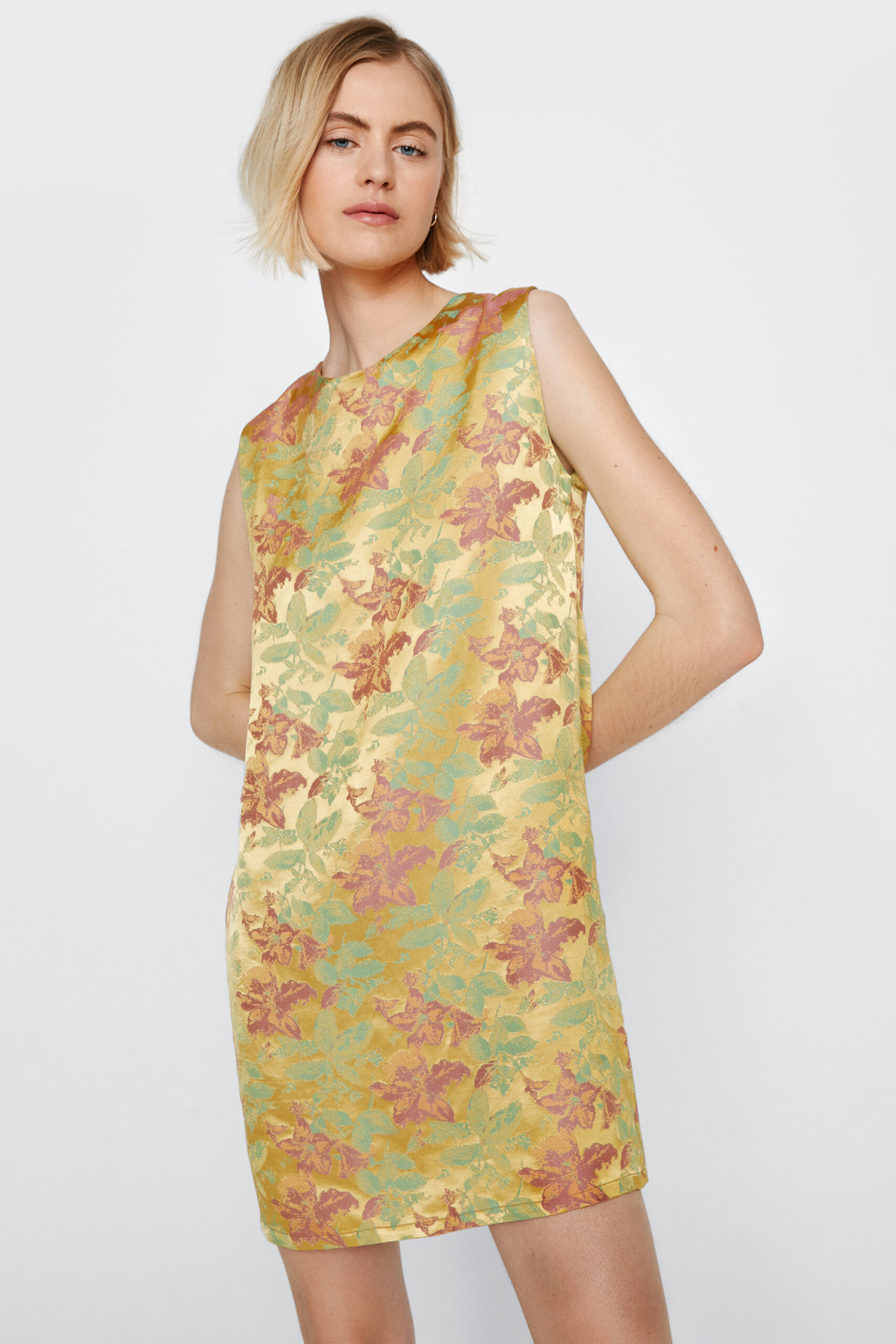 Floral Satin Jacquard Shift Dress