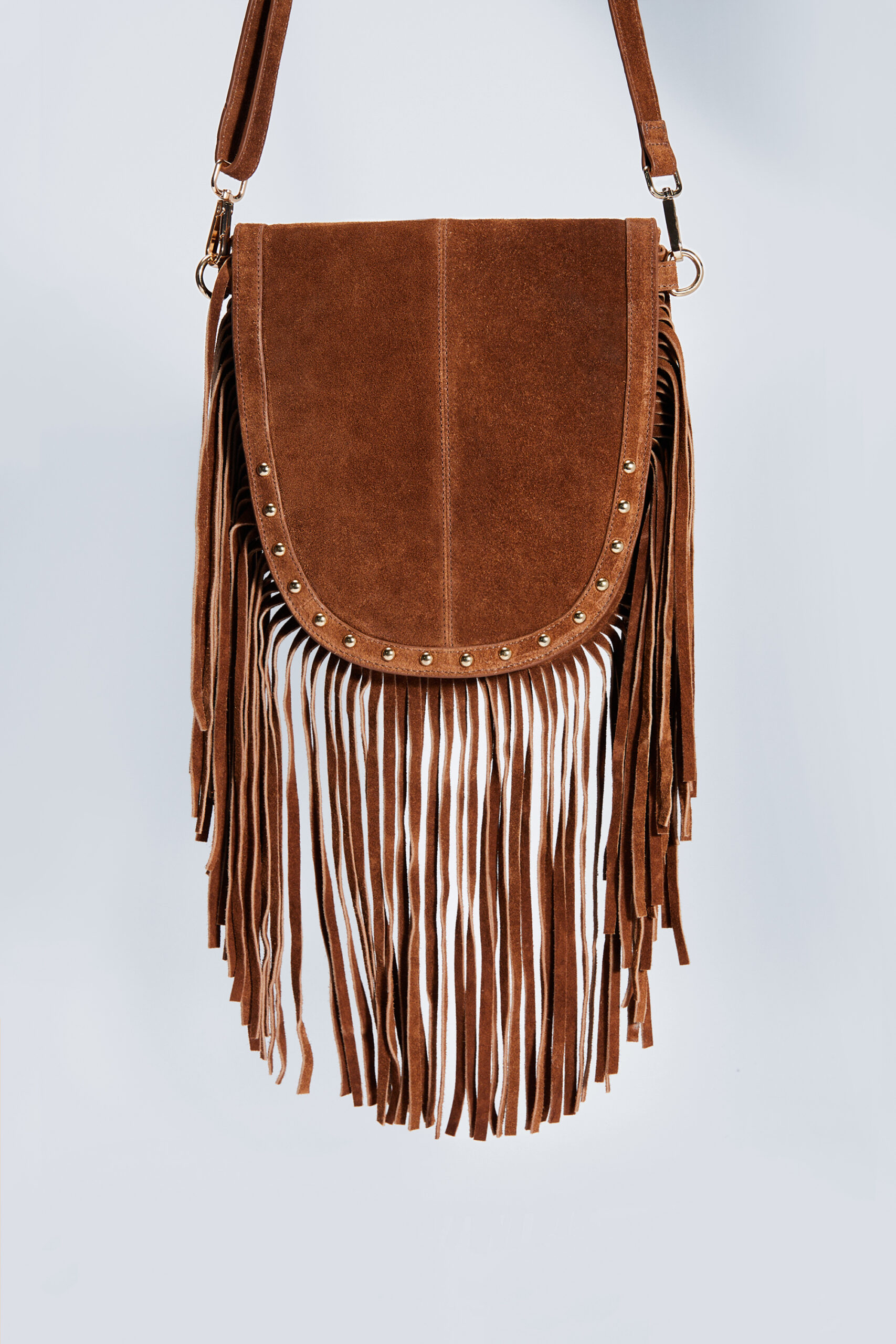 Suede Fringing Studded Cross Body Bag