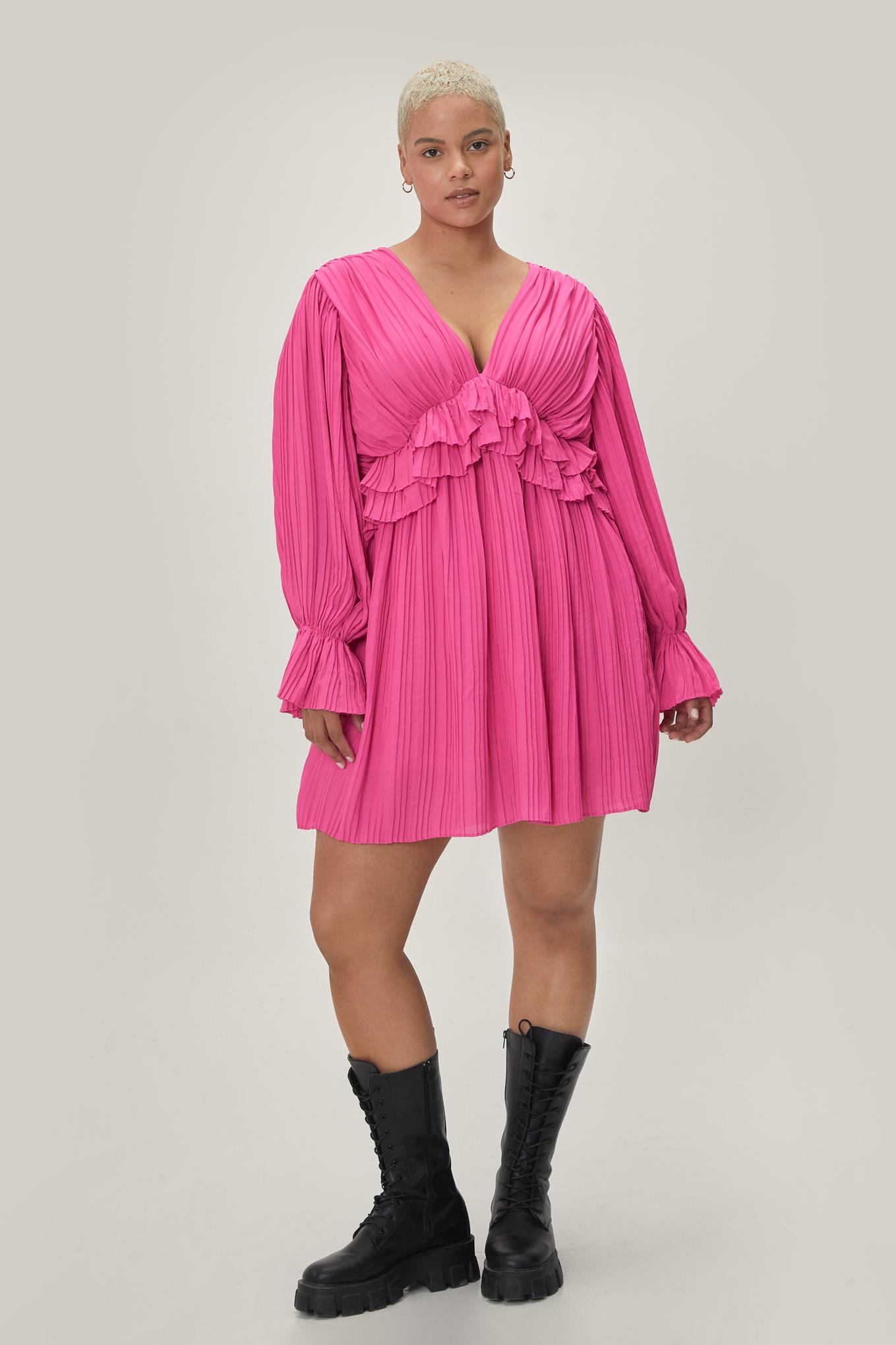 Plus Size Pleated Mini Dress