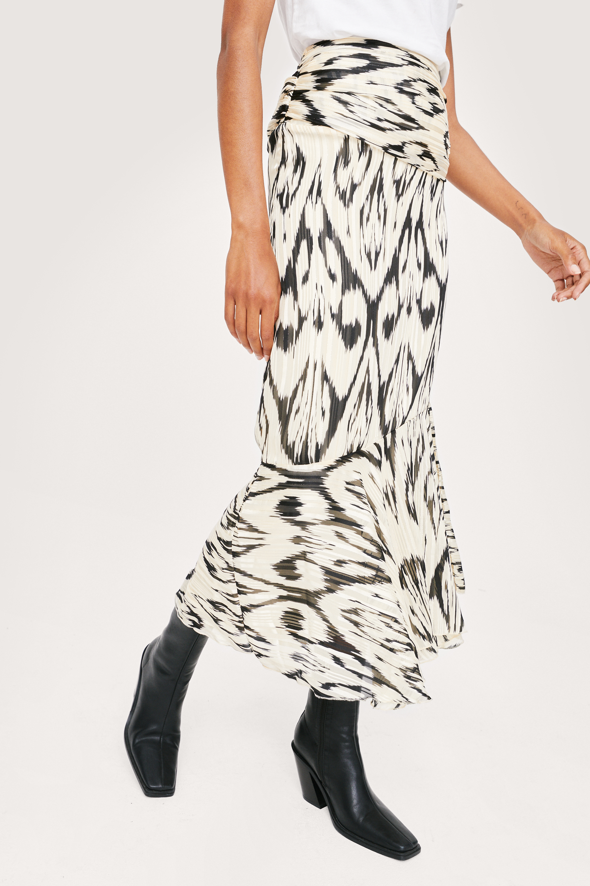 Printed Chiffon Midi Skirt 