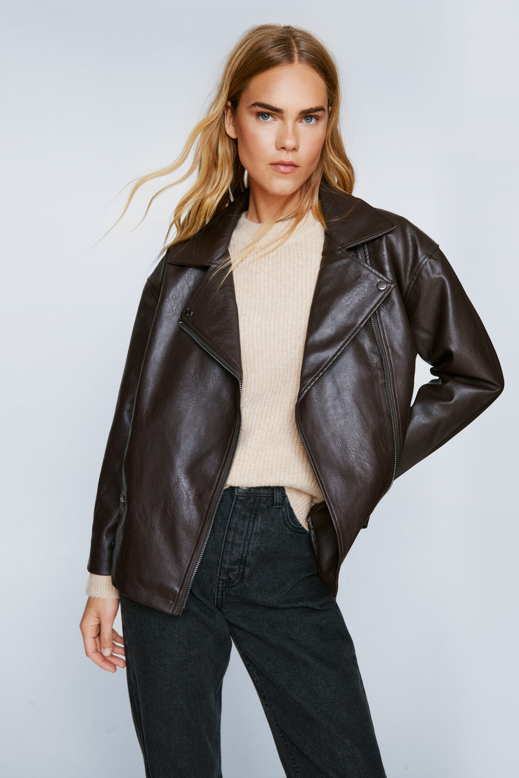 Faux Leather Oversized Biker Jacket