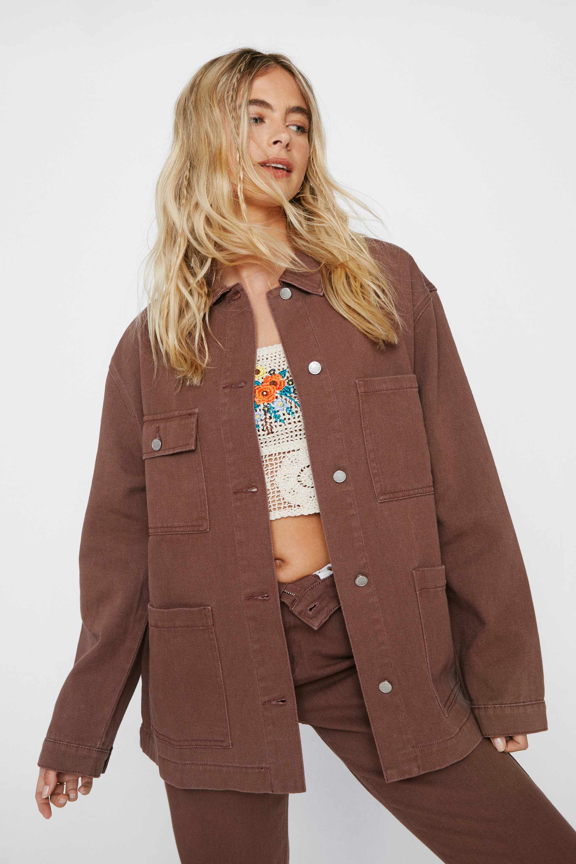 Pocket Front Denim Oversized Jacket