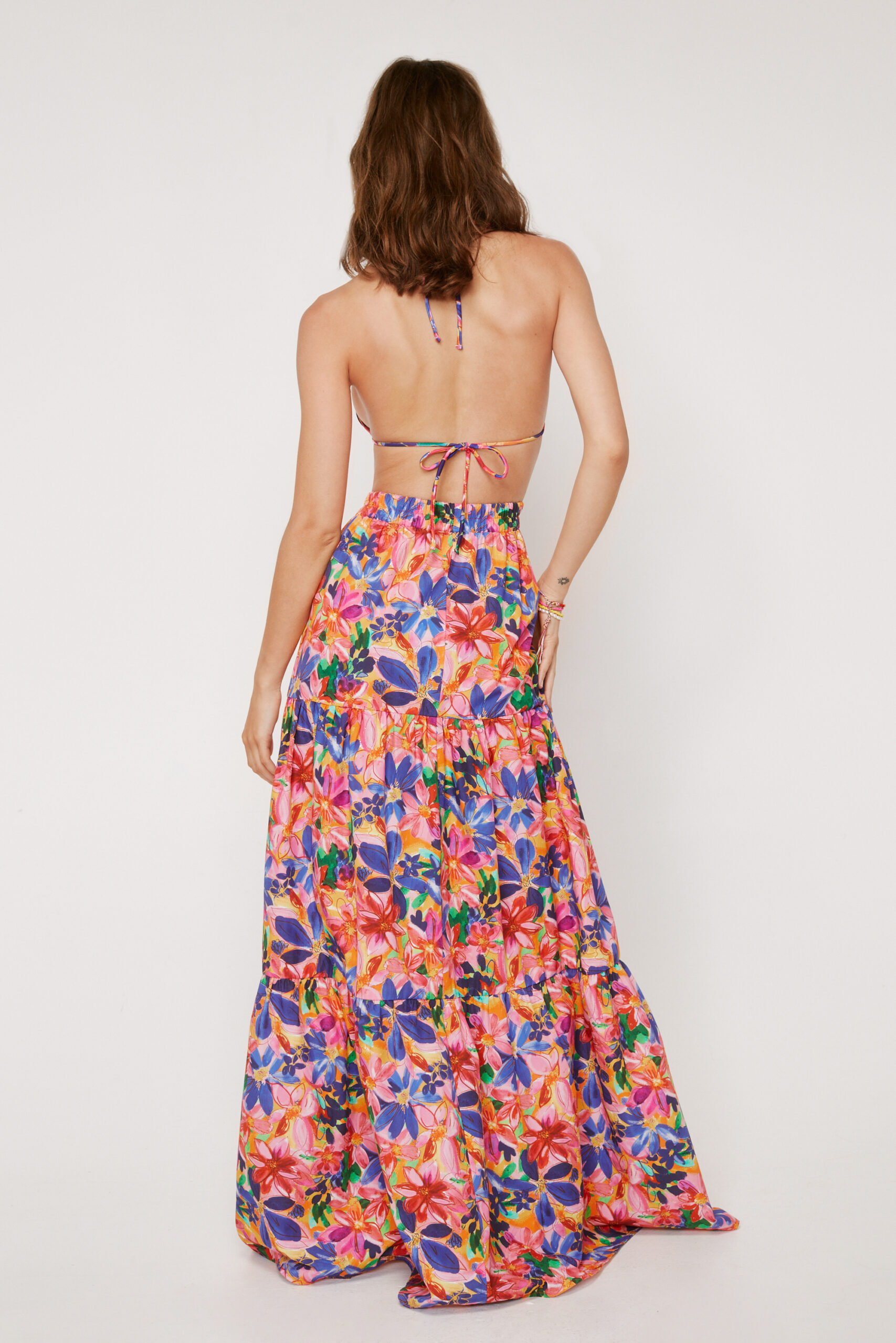 Bright Floral Parachute Maxi Skirt 