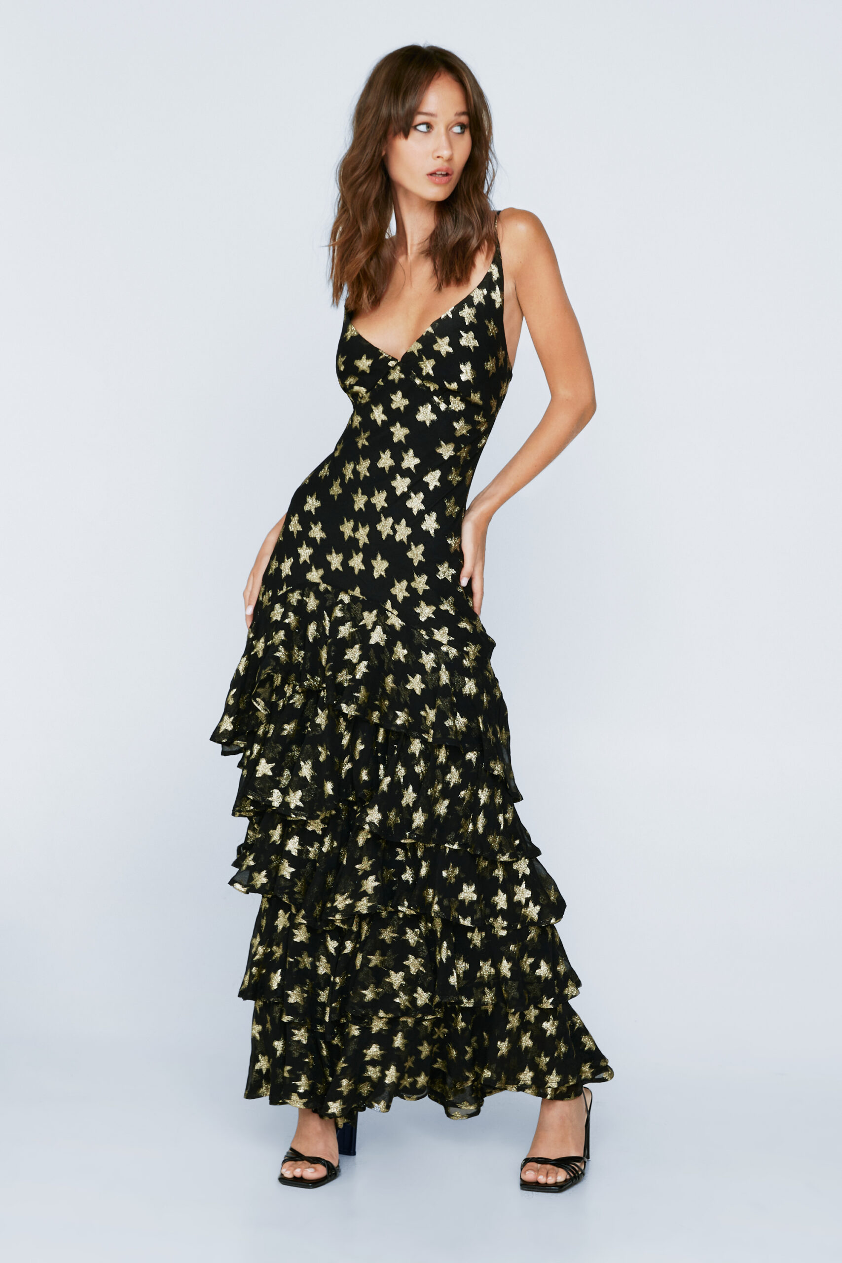 Petite Metallic Star Print Maxi Dress