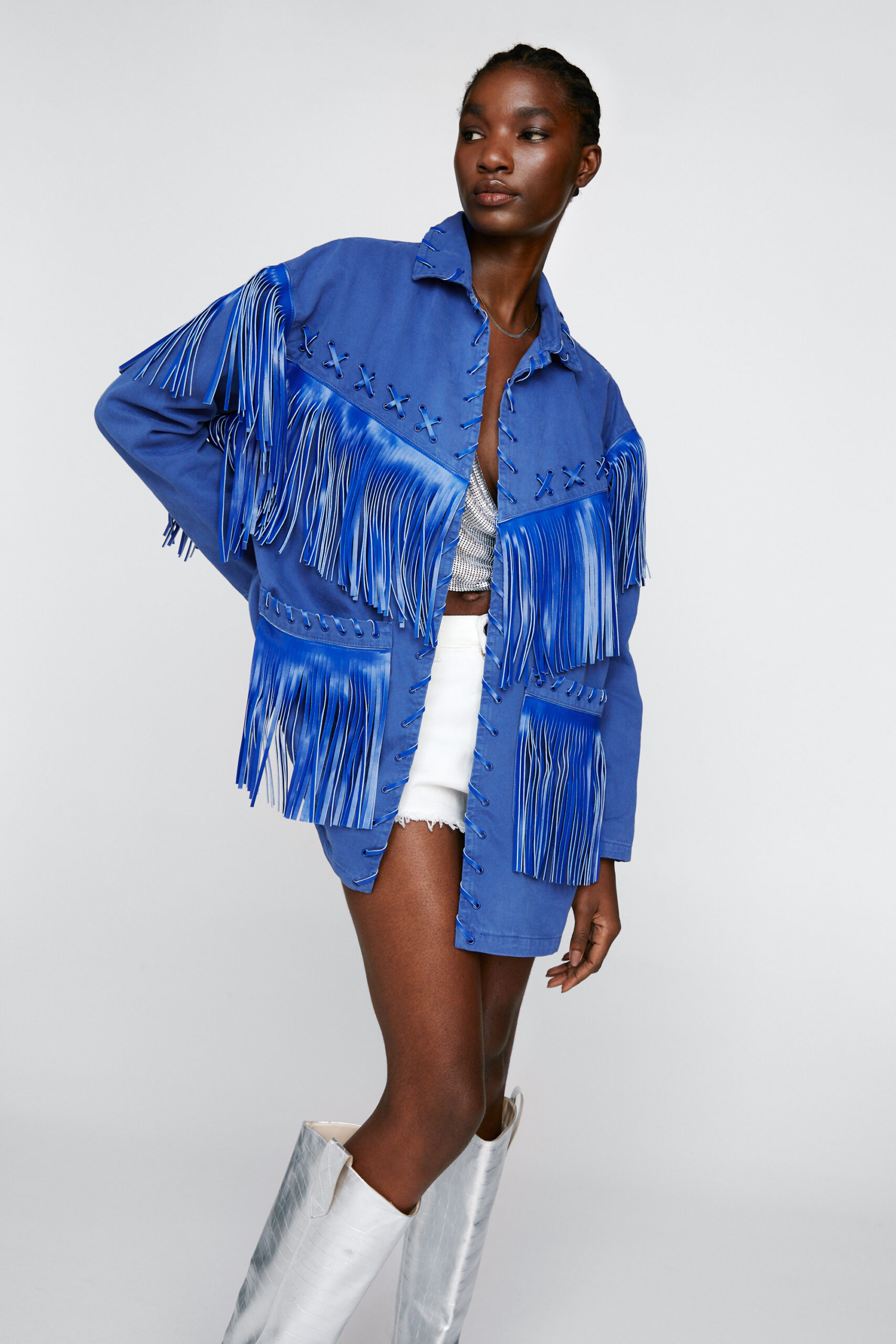 Premium Lattice Fringe Denim Jacket