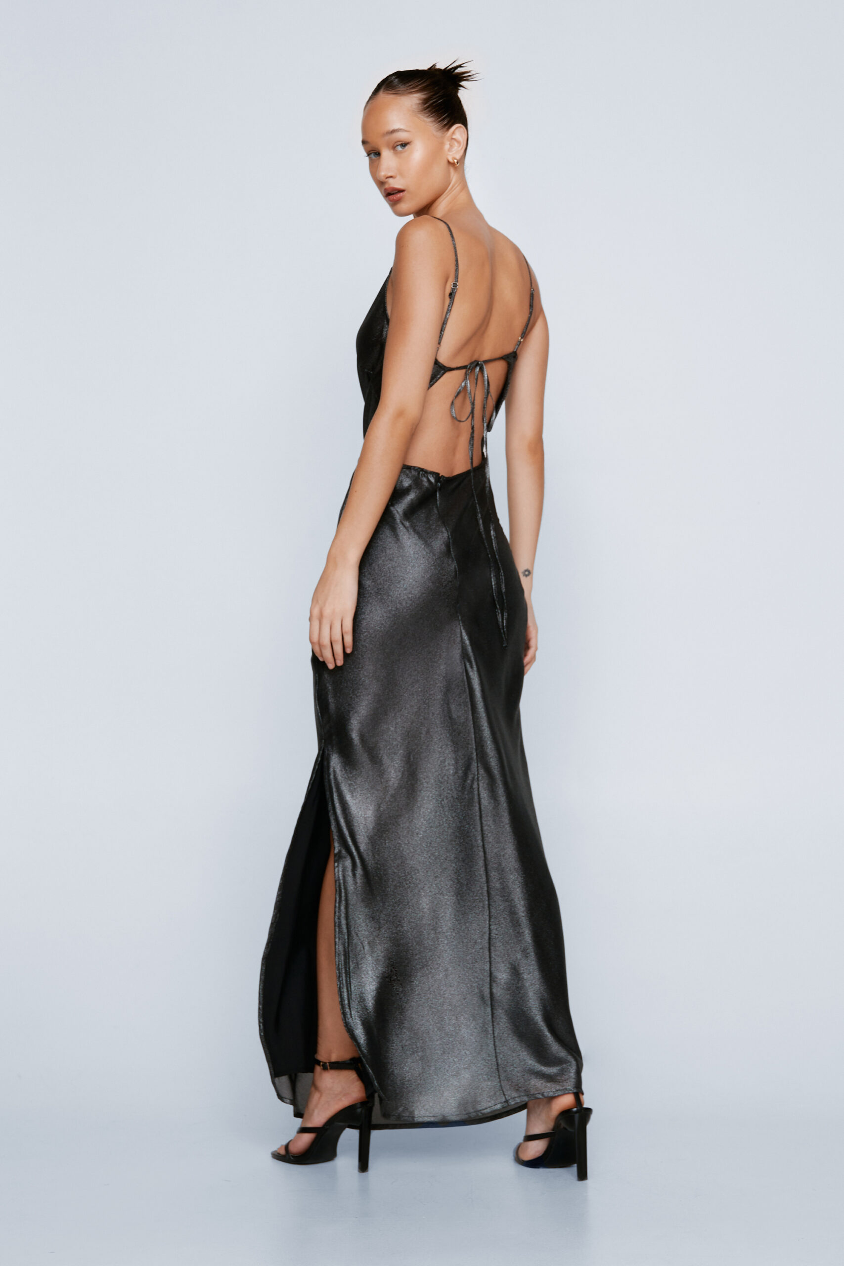 Petite Silver Cowl Neck Metallic Maxi Slip Dress