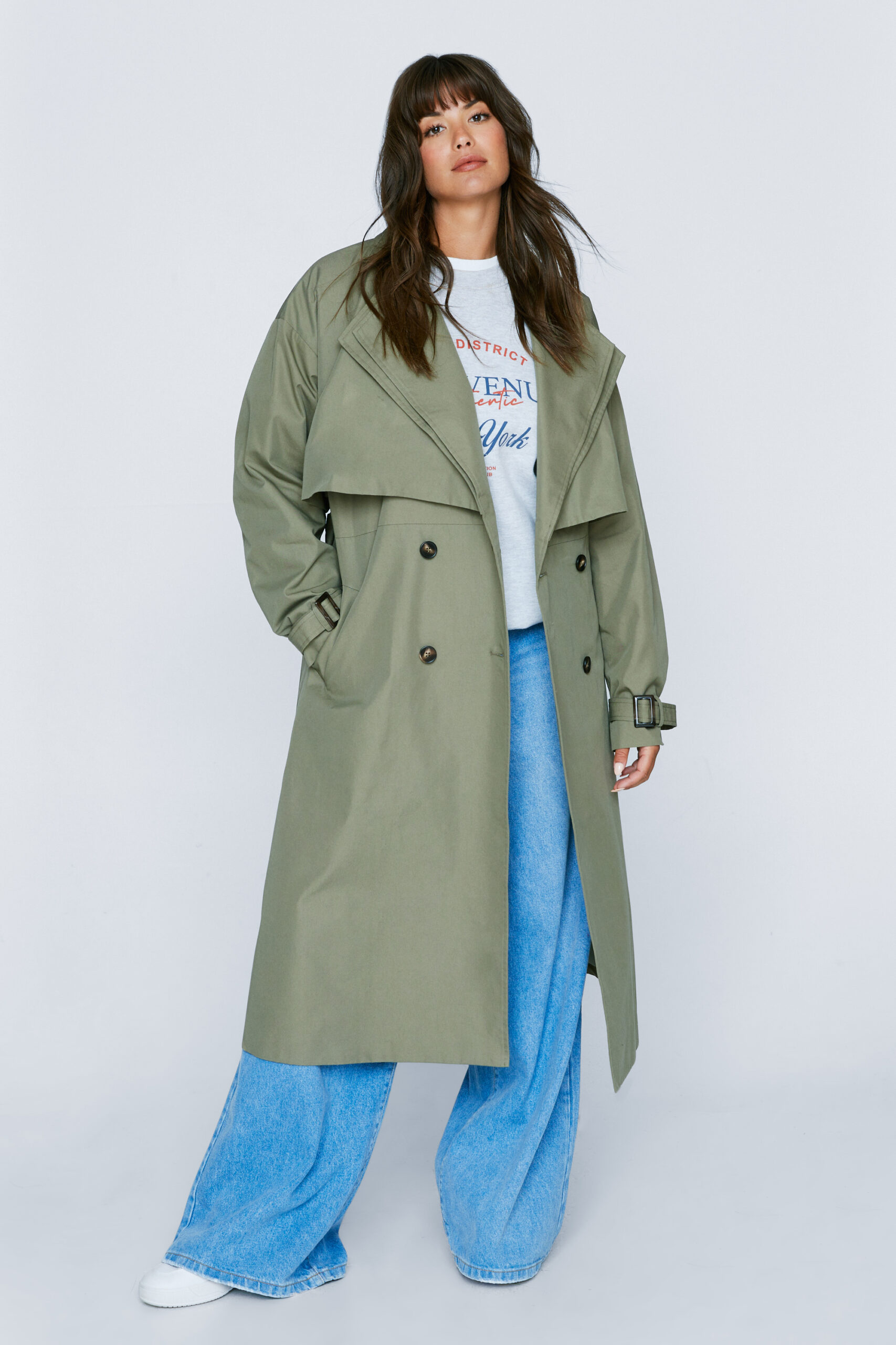 Plus Size Premium Double Layer Twill Trench