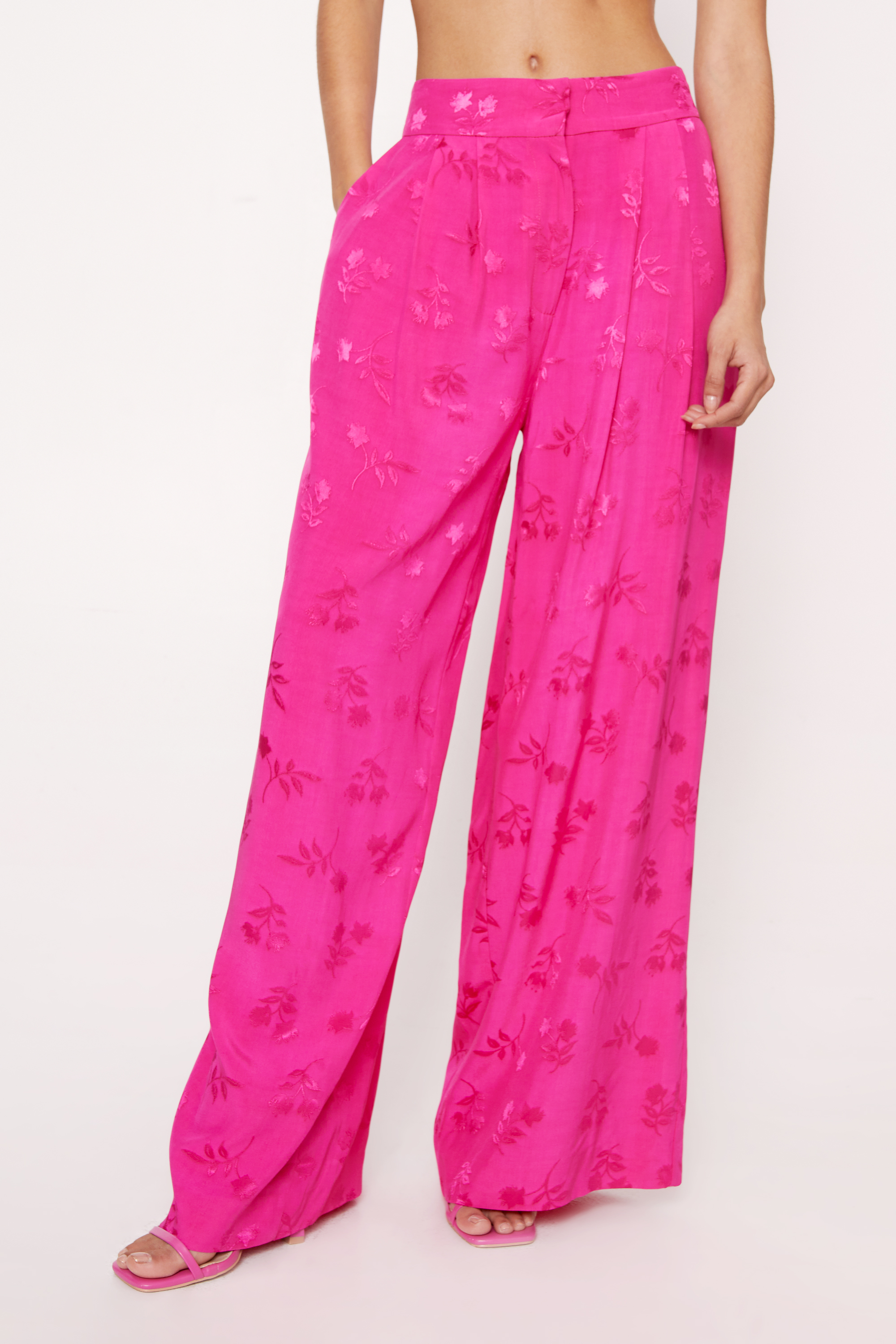 Petite Premium Floral Satin Wide Leg Pants