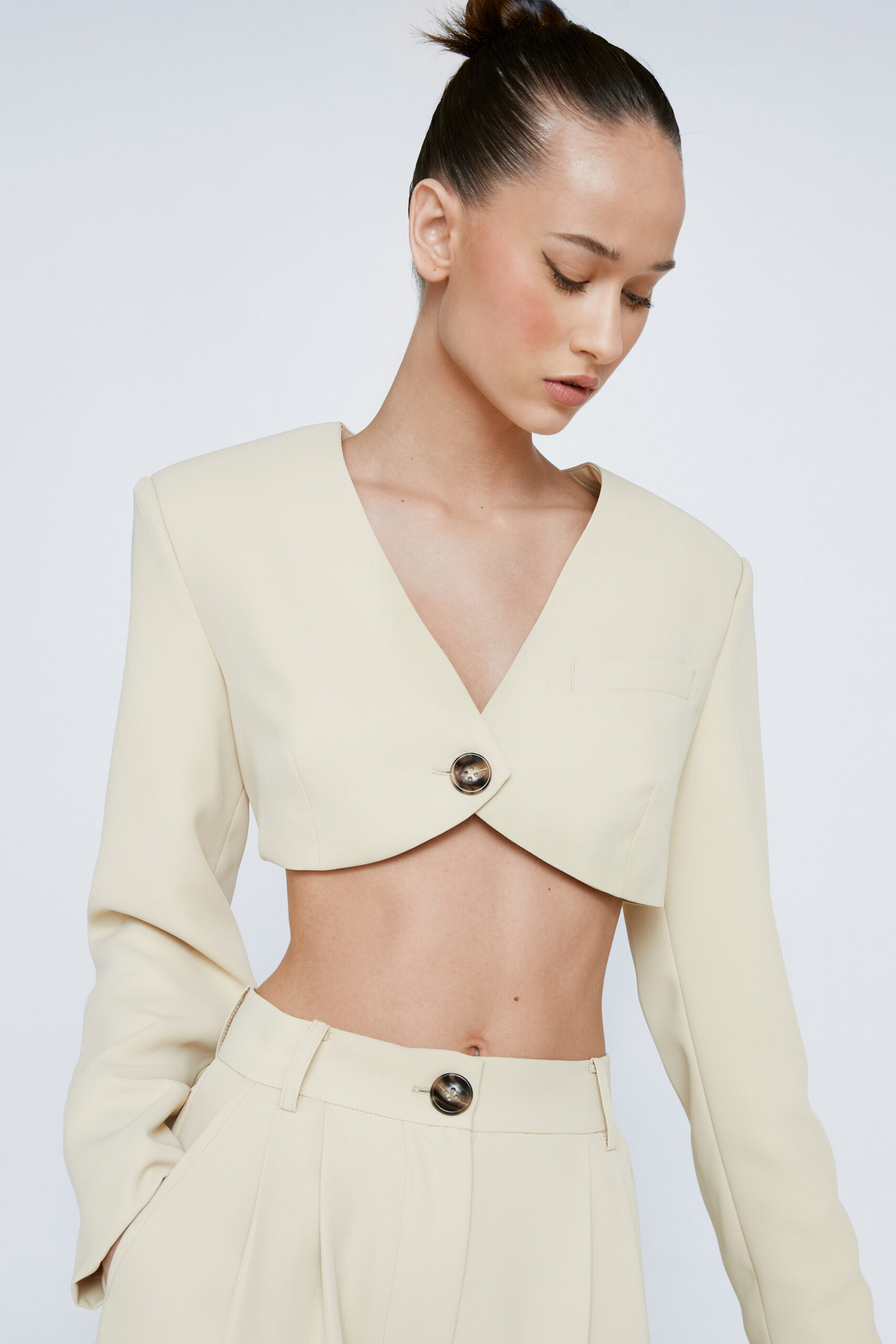 Petite Curved Hem Cropped Blazer