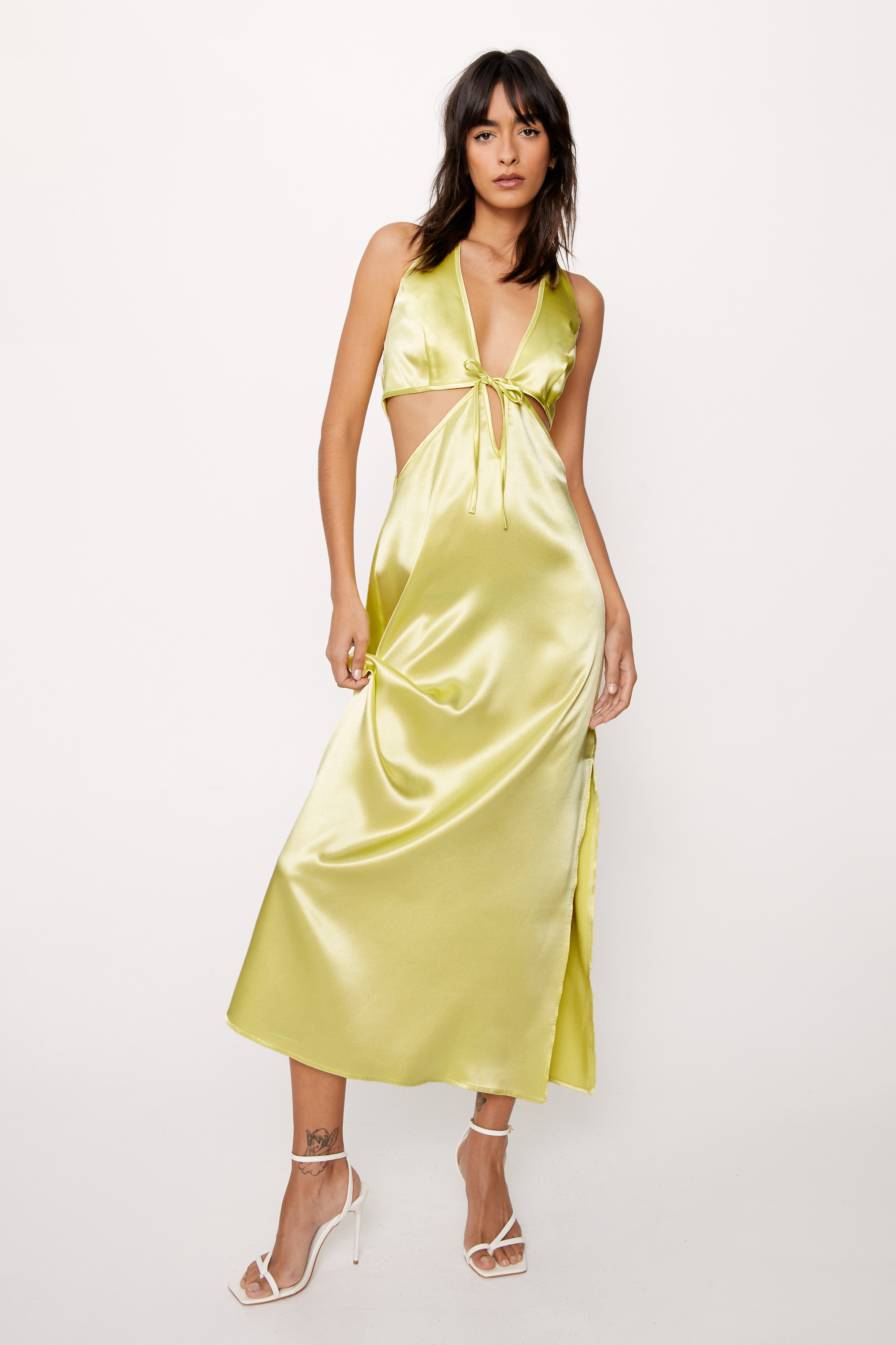 Petite Satin Halterneck Cut Away Maxi Dress