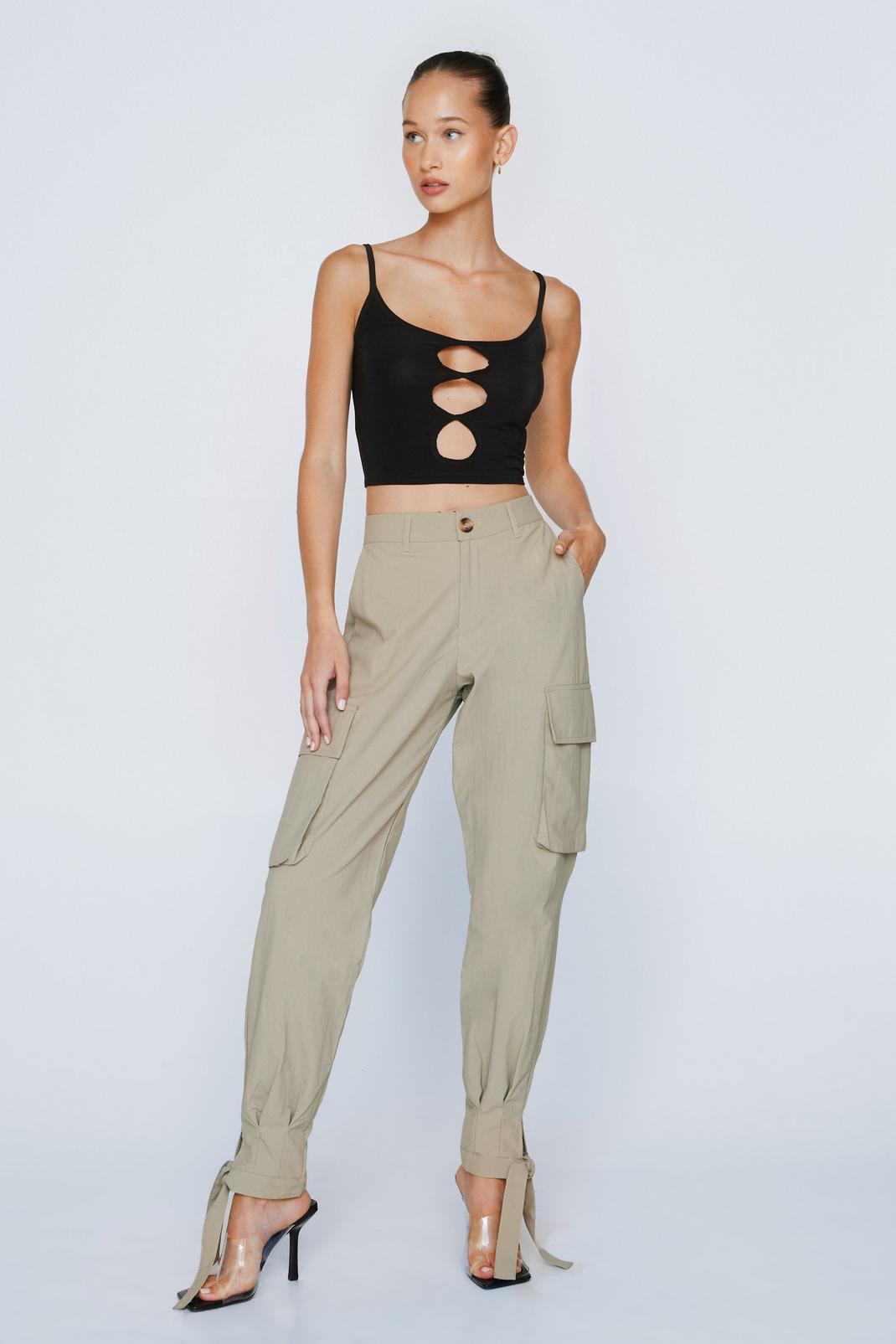 High Waisted Slim Leg Cargo Pants