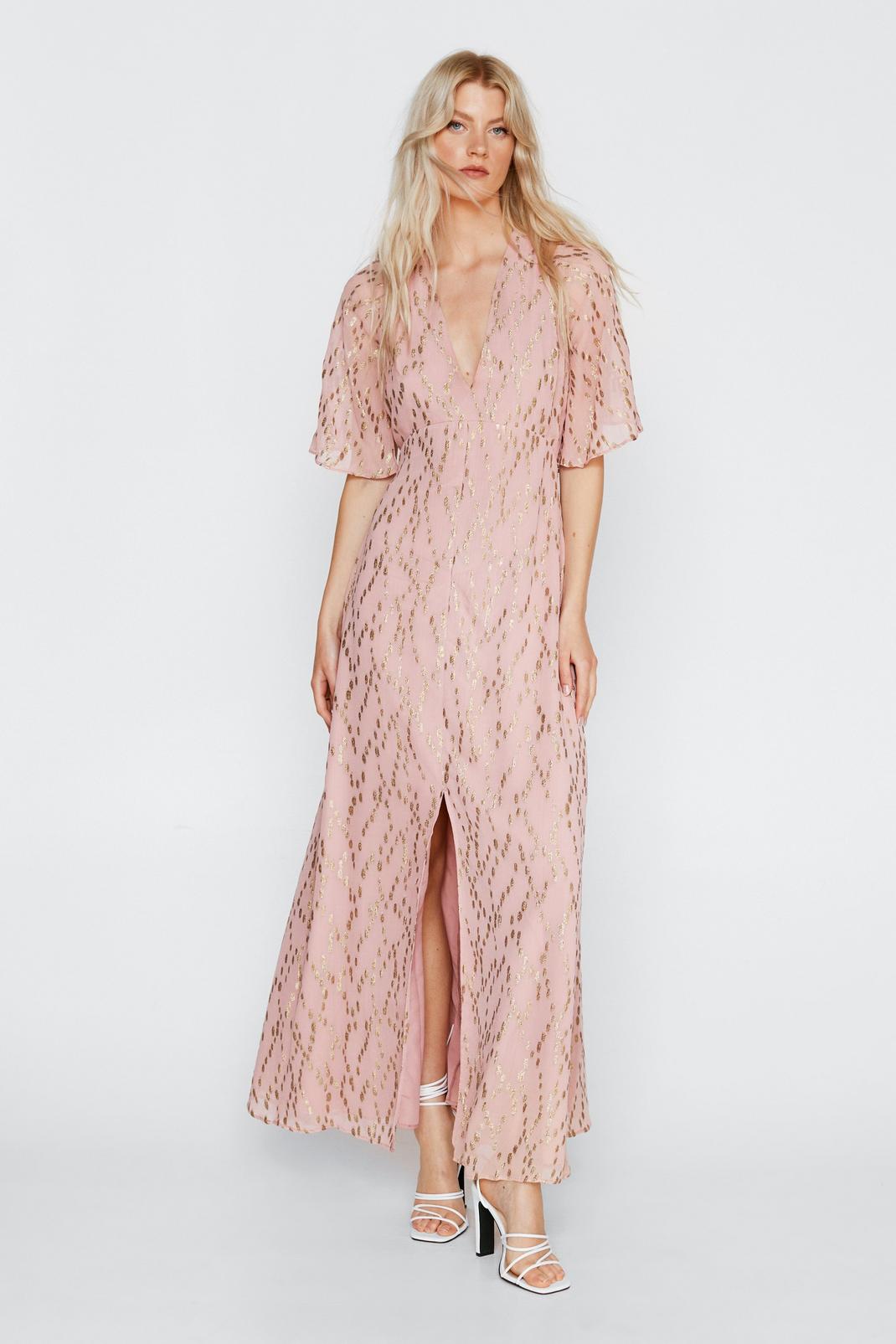 Metallic Spot Angel Sleeve Maxi Dress