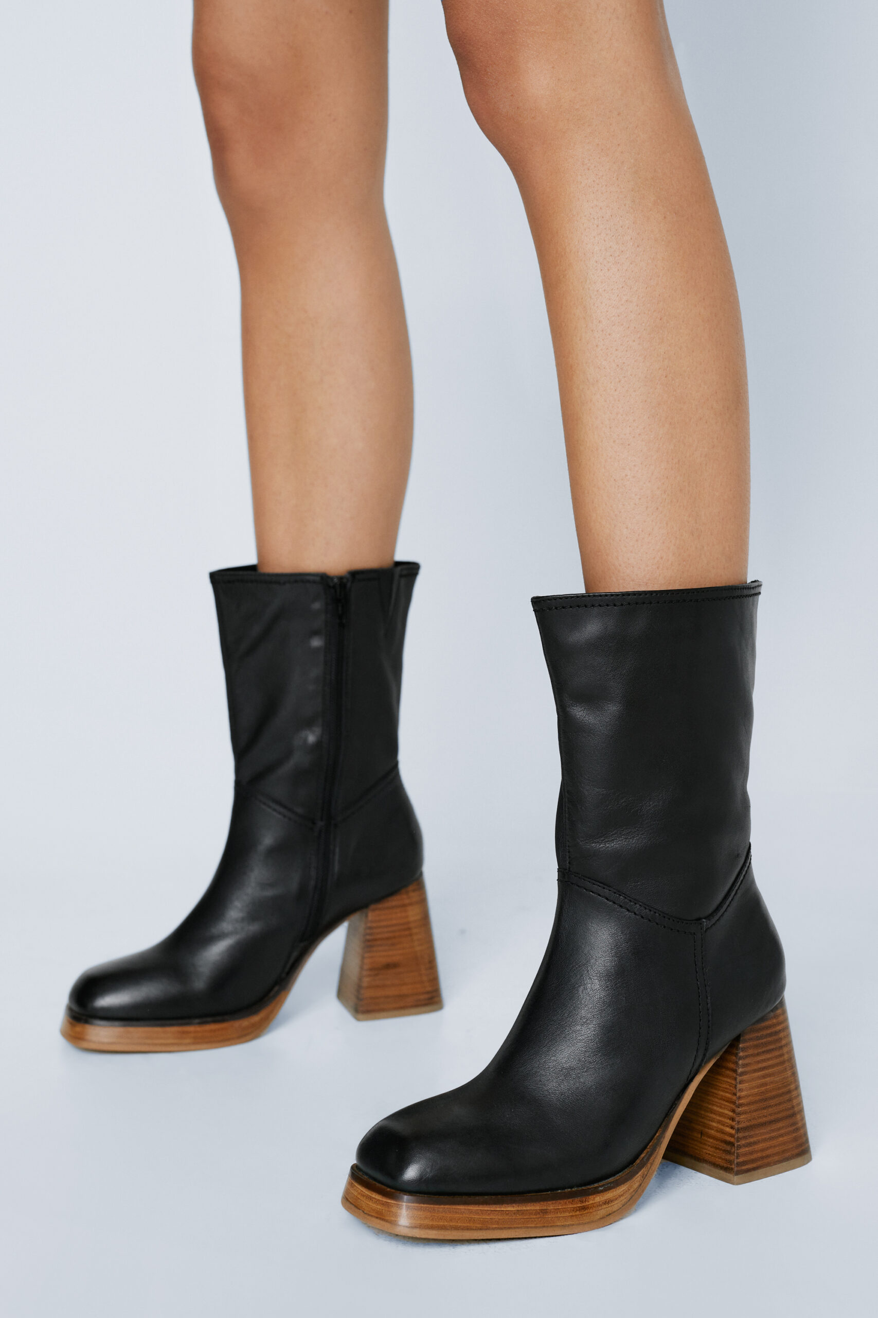 Premium Leather Platform Ankle Boots