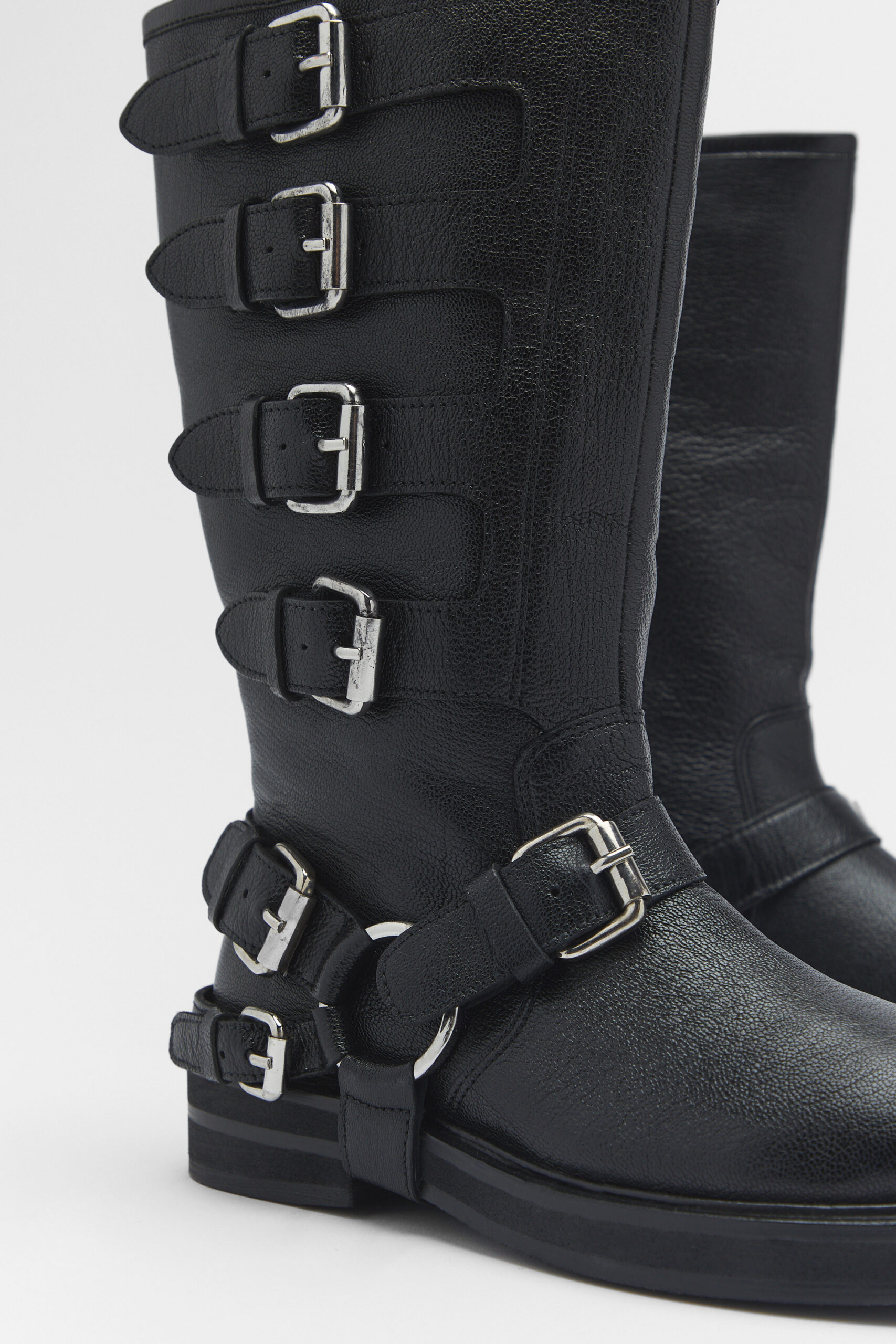 Real Leather Multi Buckle Biker Boots