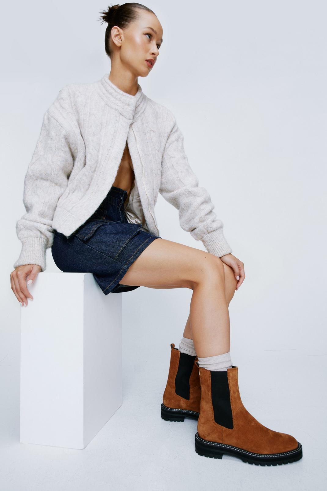 Real Suede Contrast Chelsea Boots