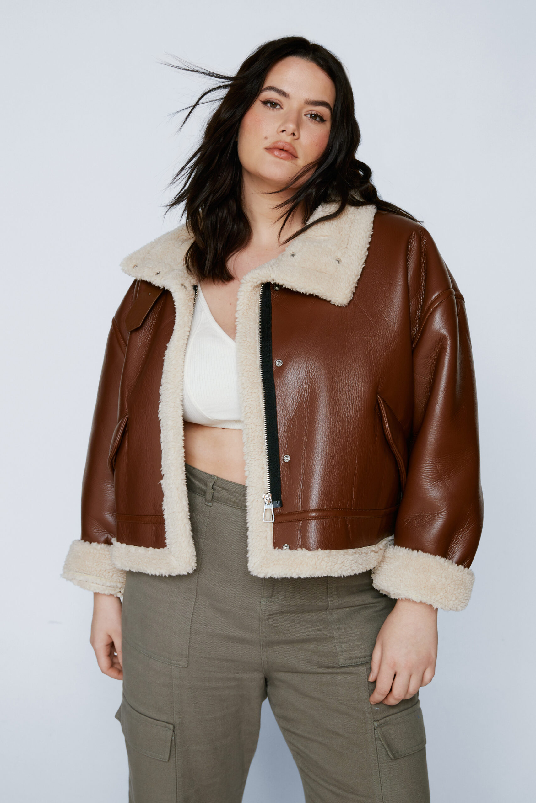 Plus Size Buckle Detail Aviator Jacket