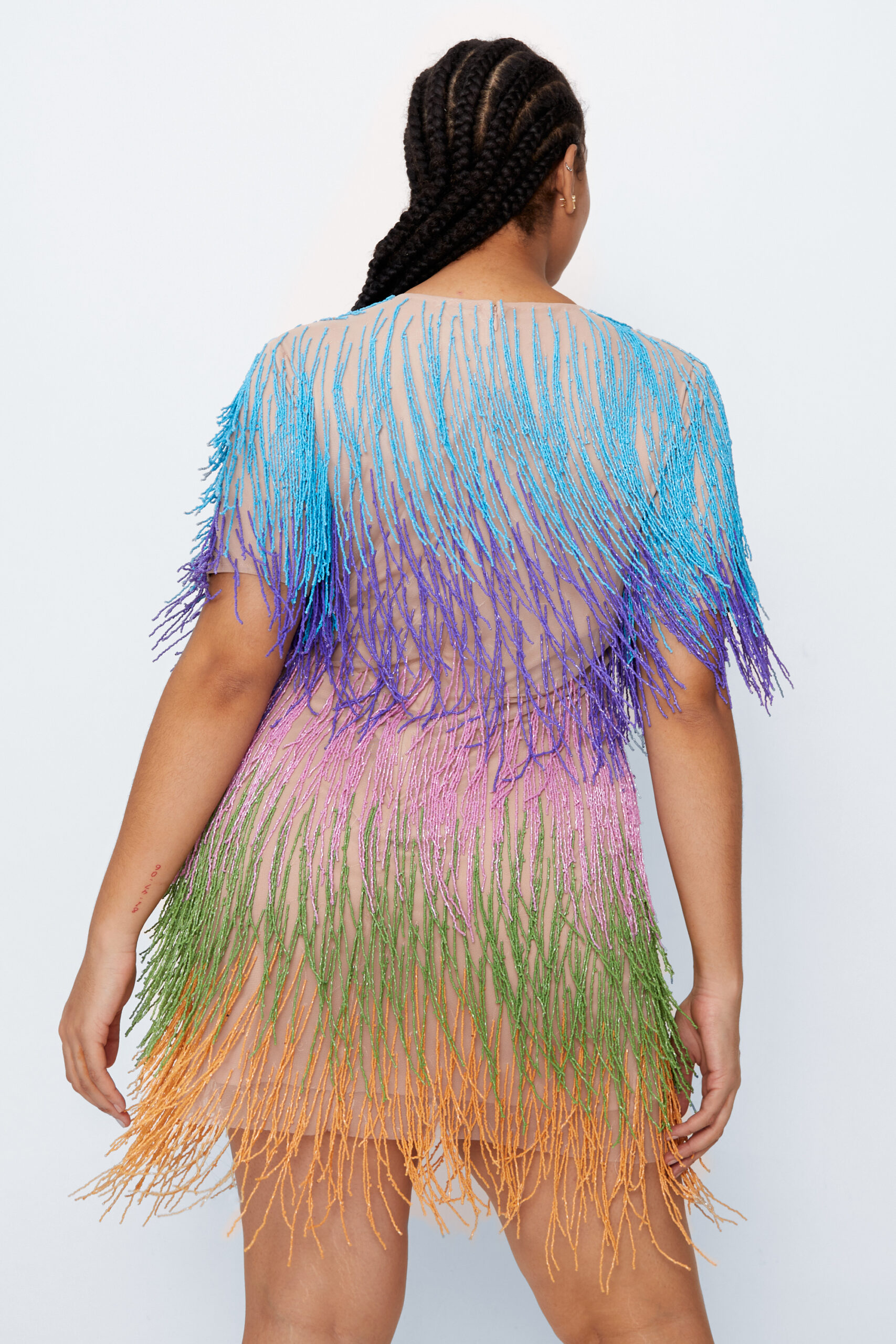 Plus Size Rainbow Tassel Fringe Shift Dress