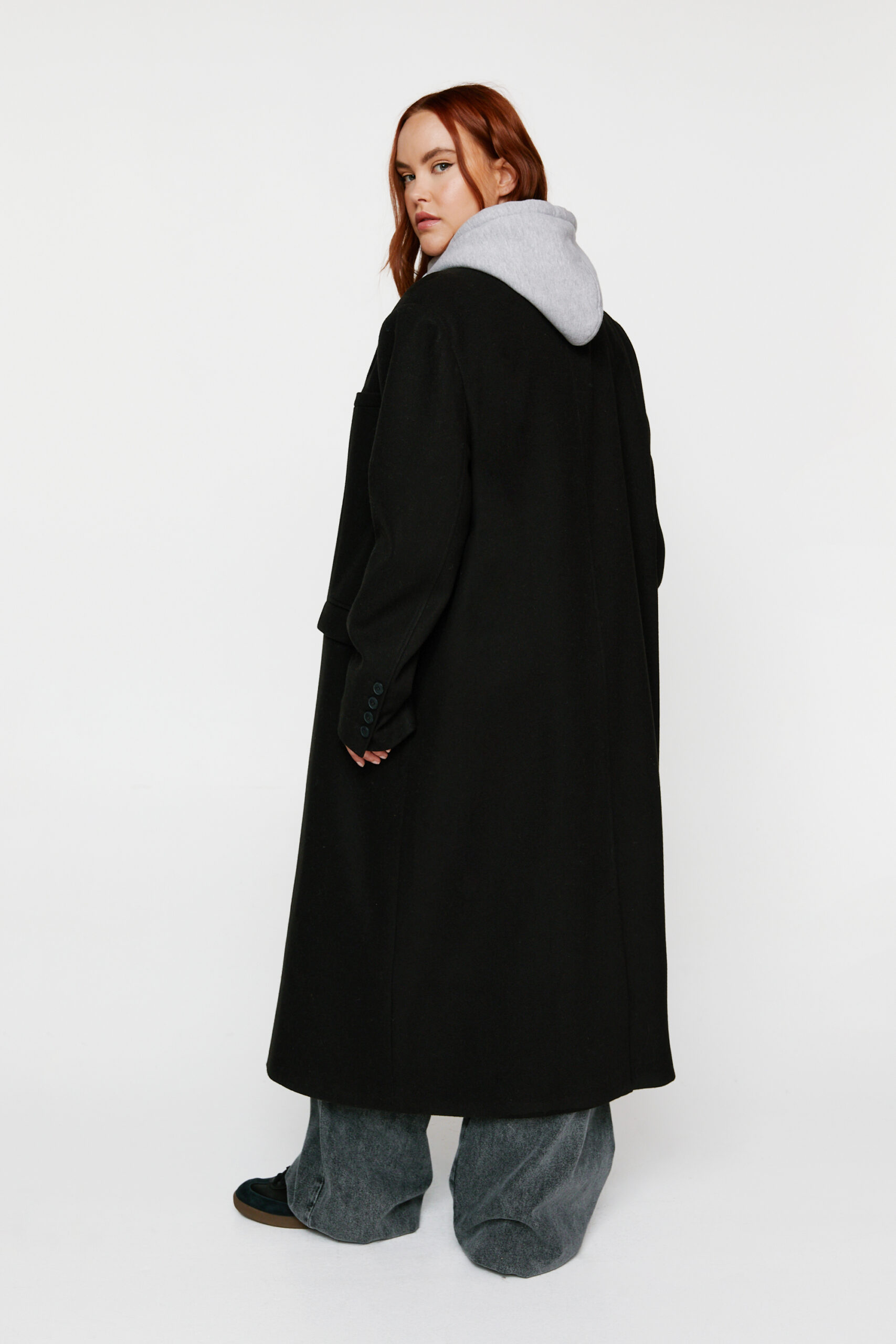 Plus Size Contrast Collar Wool Look Tailored Coat