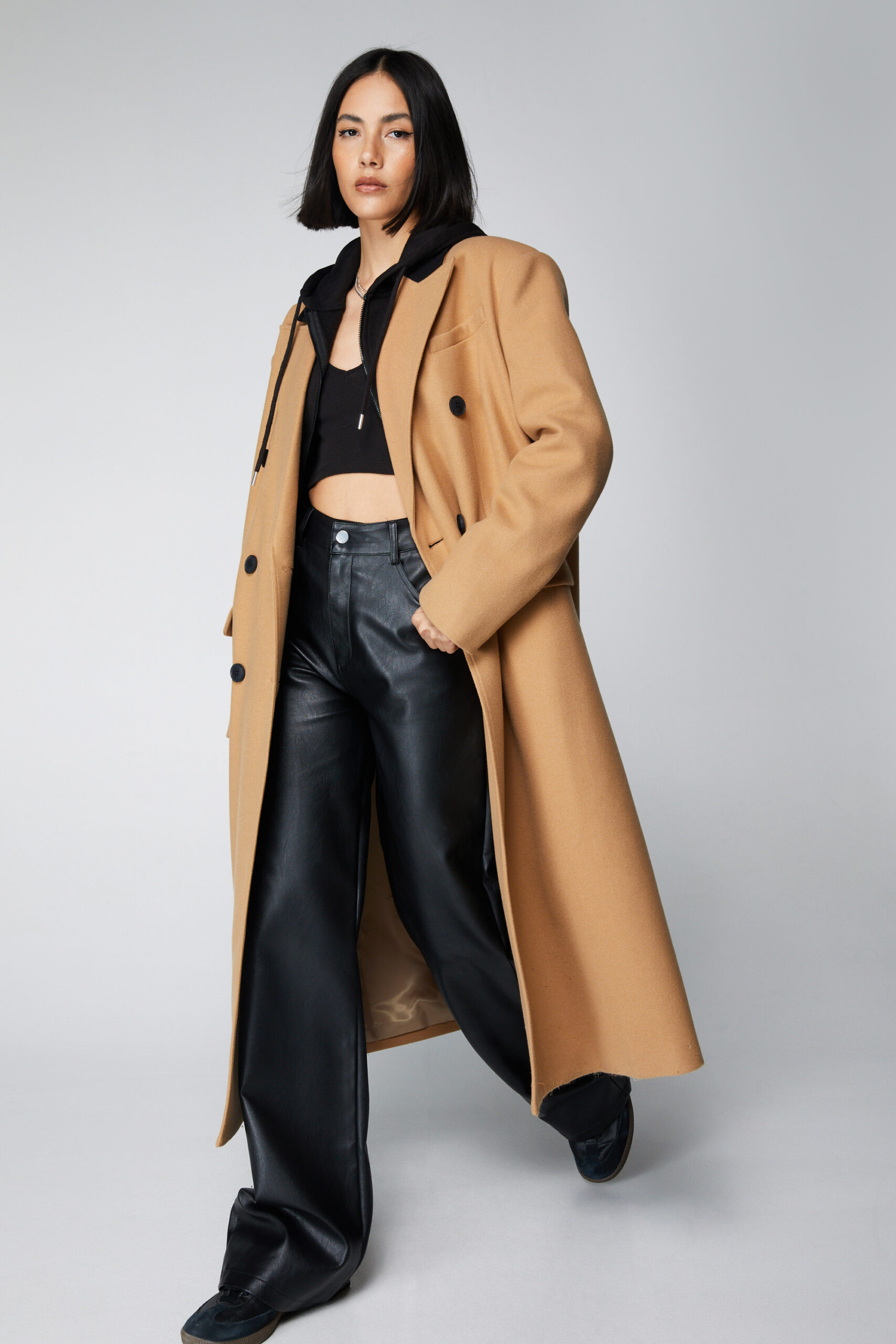 Petite Contrast Collar Wool Look Tailored Coat