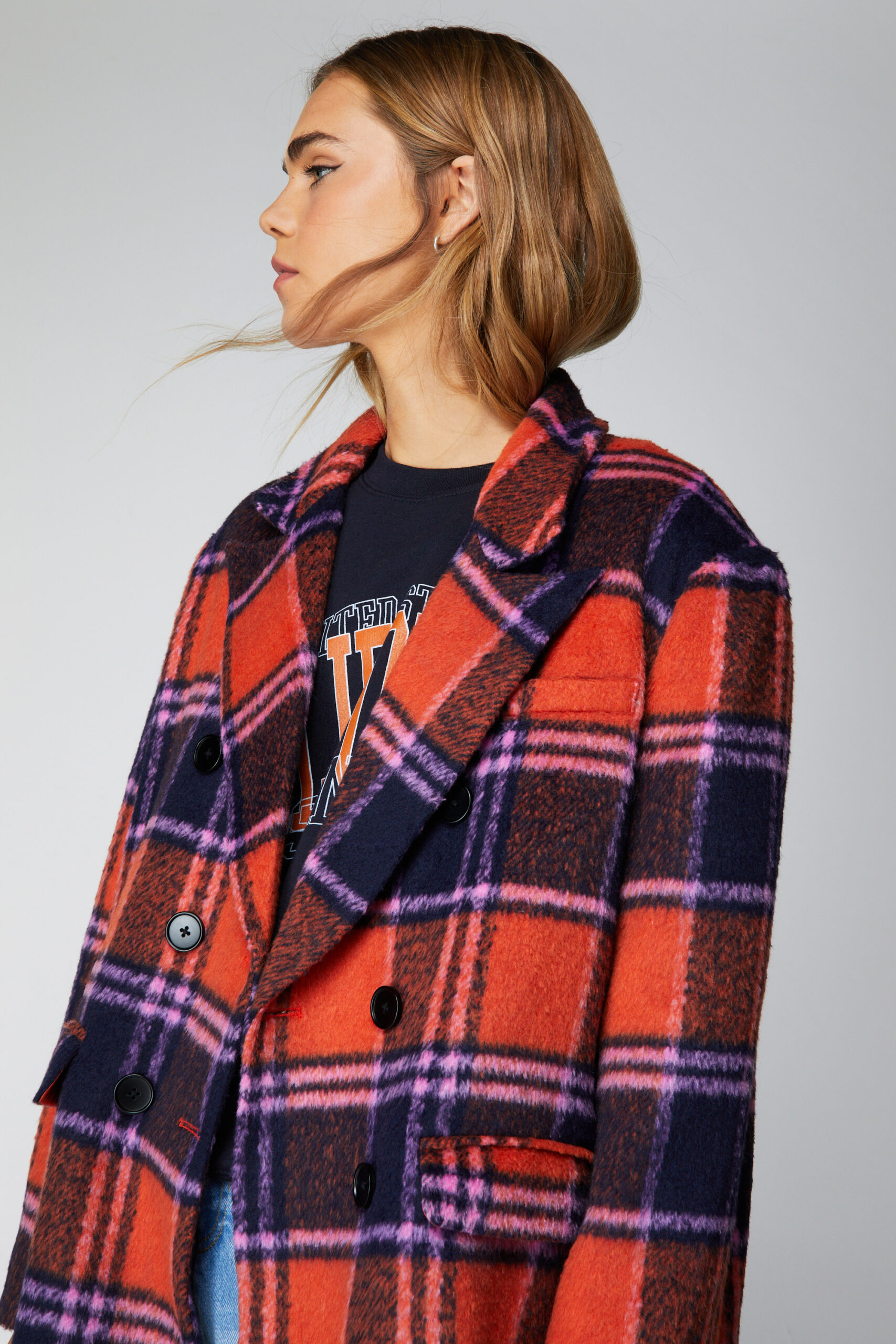 Premium Plaid Longline Wool Look Coat