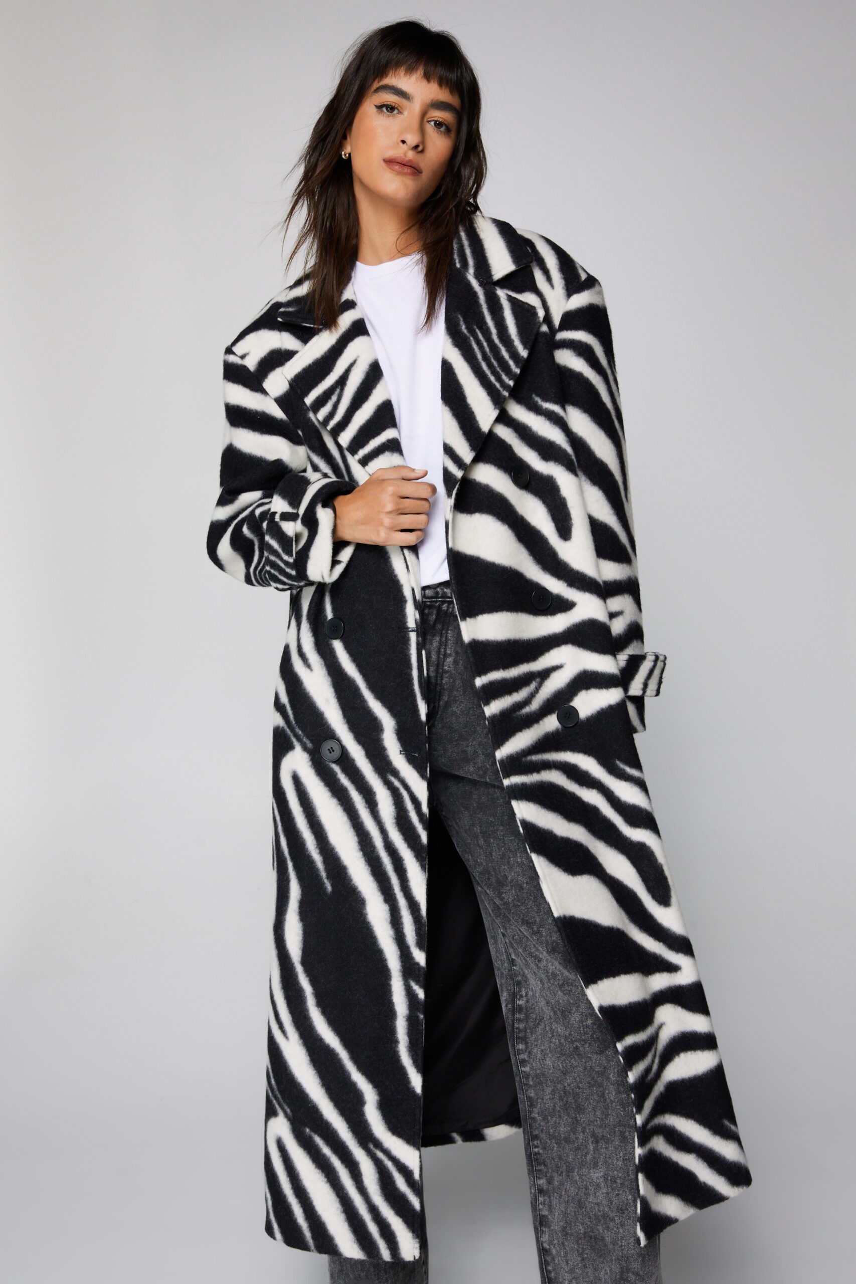 Zebra Print Wool Blend Tailored Coat