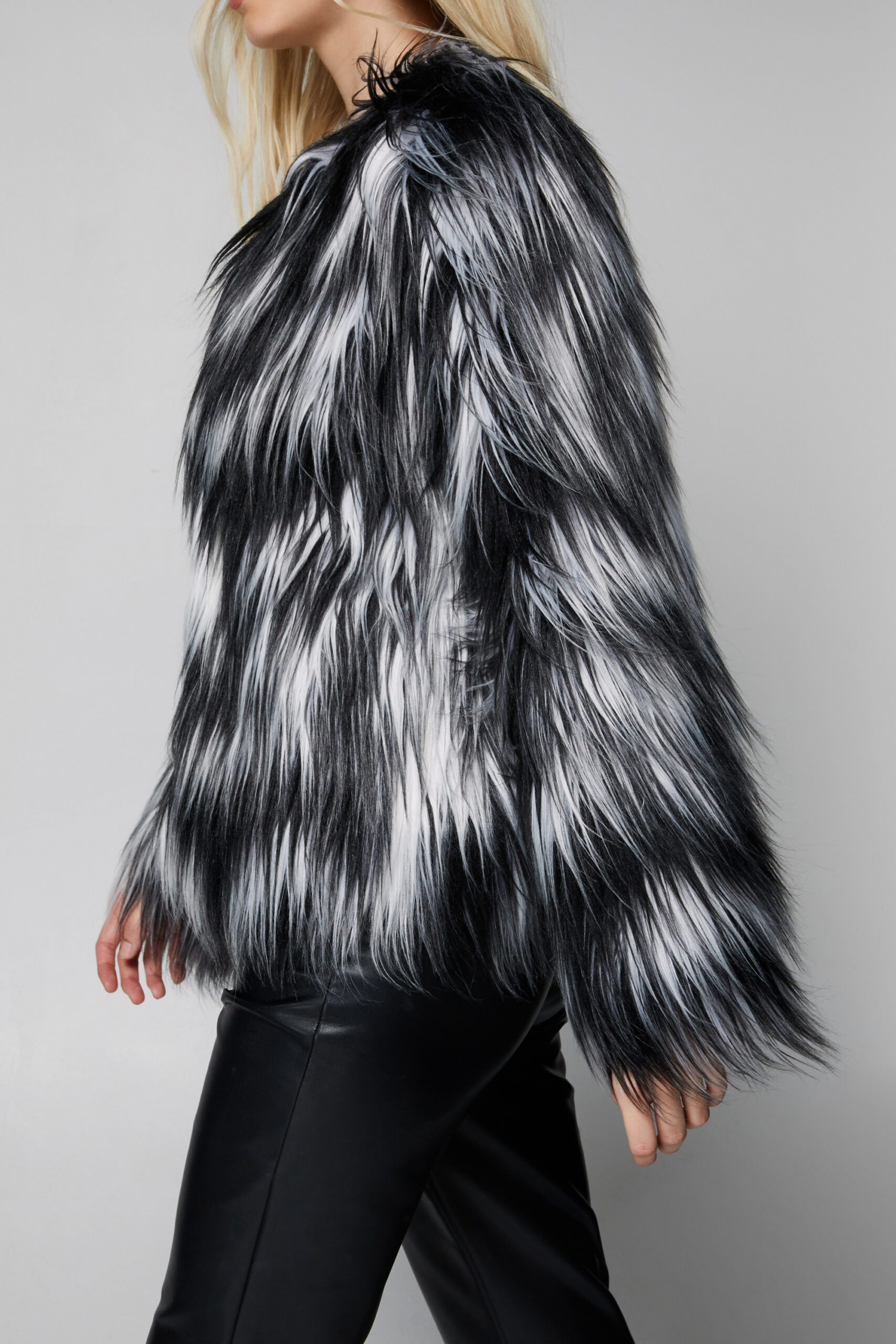 Monochrome Faux Fur Collarless Jacket