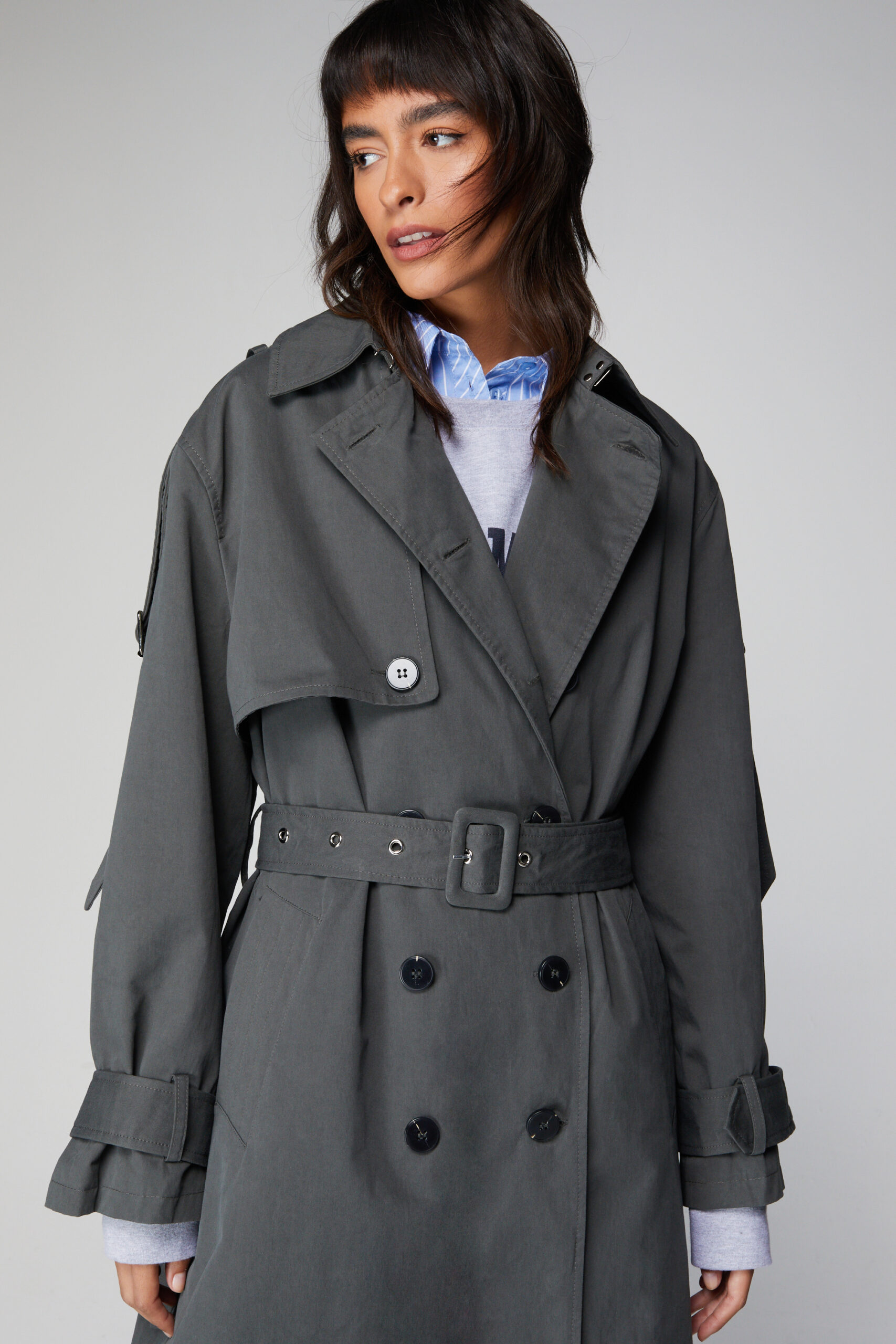 Premium Buckle Trim Midi Trench Coat