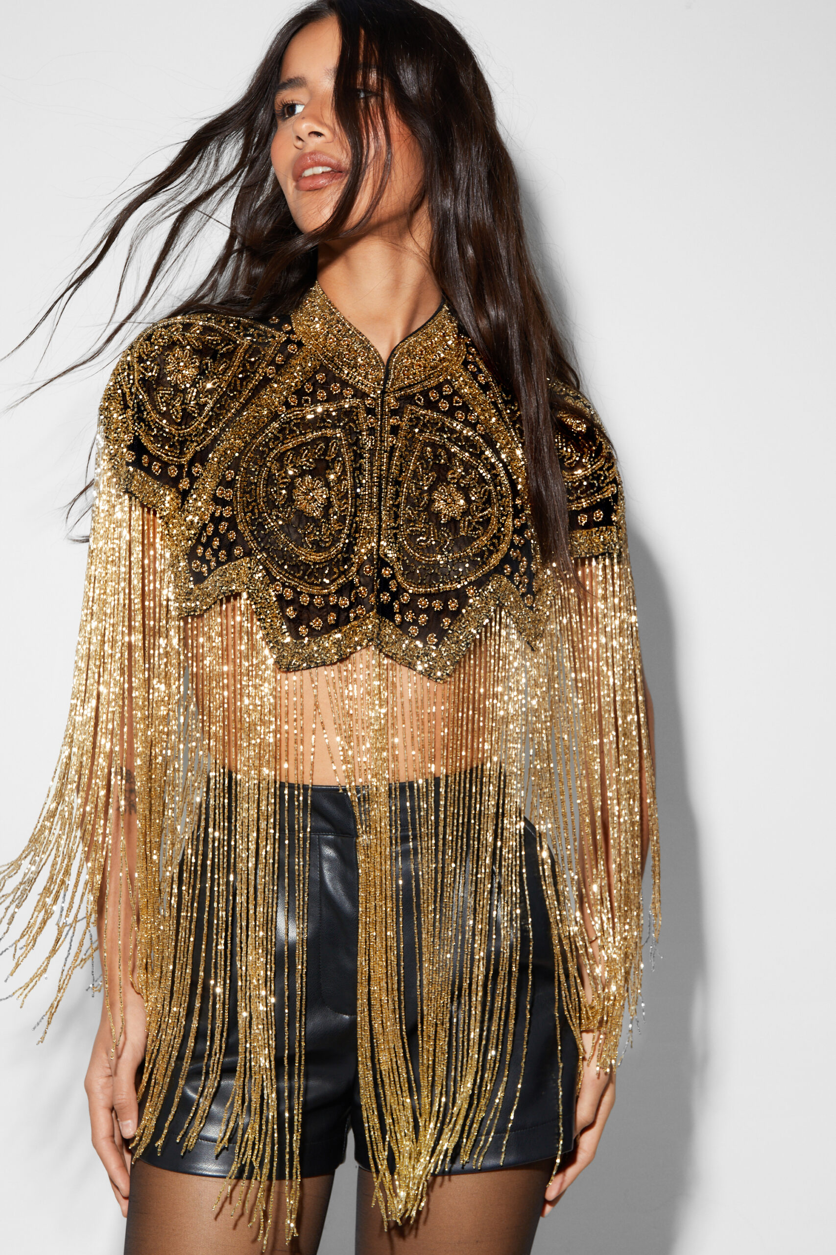 Long Tassel Beaded Cape