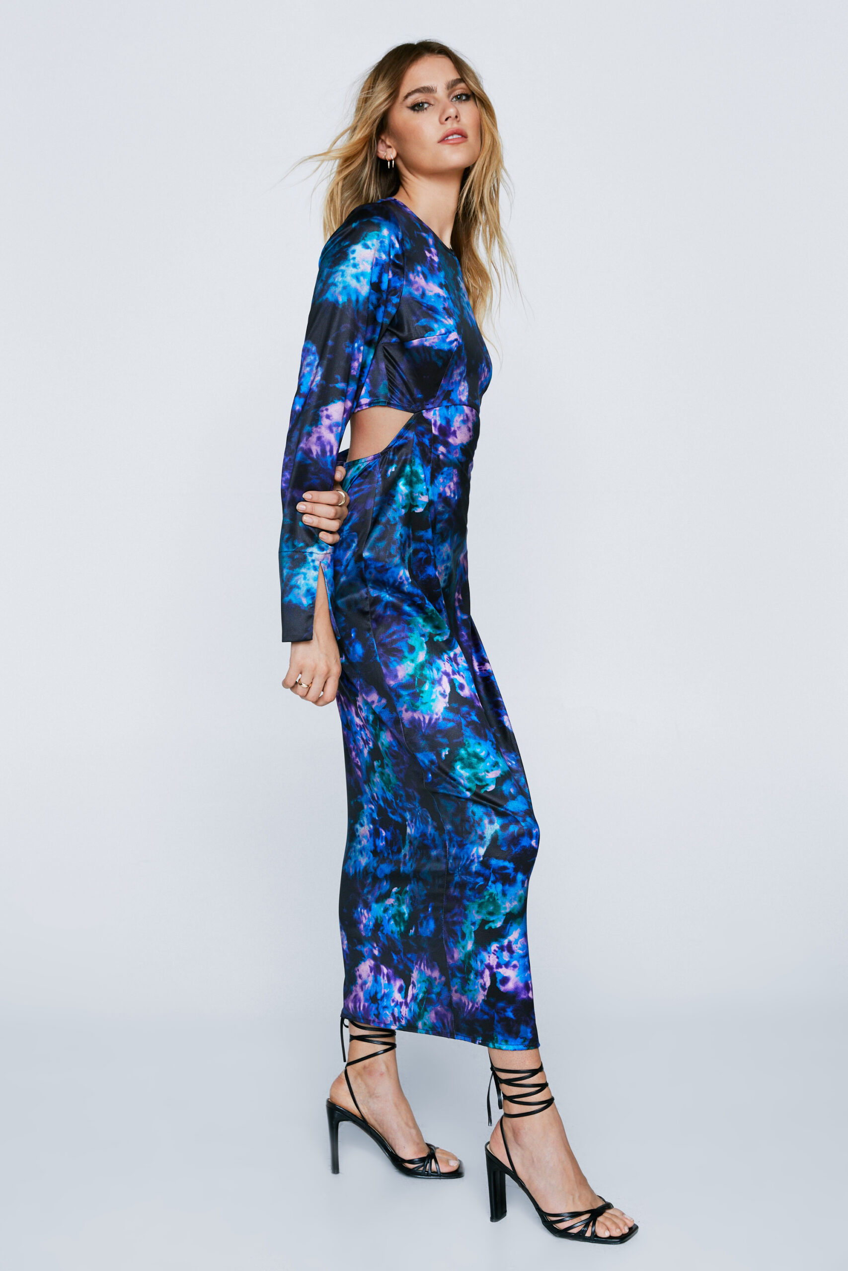 Satin Dye Print Column Dress 