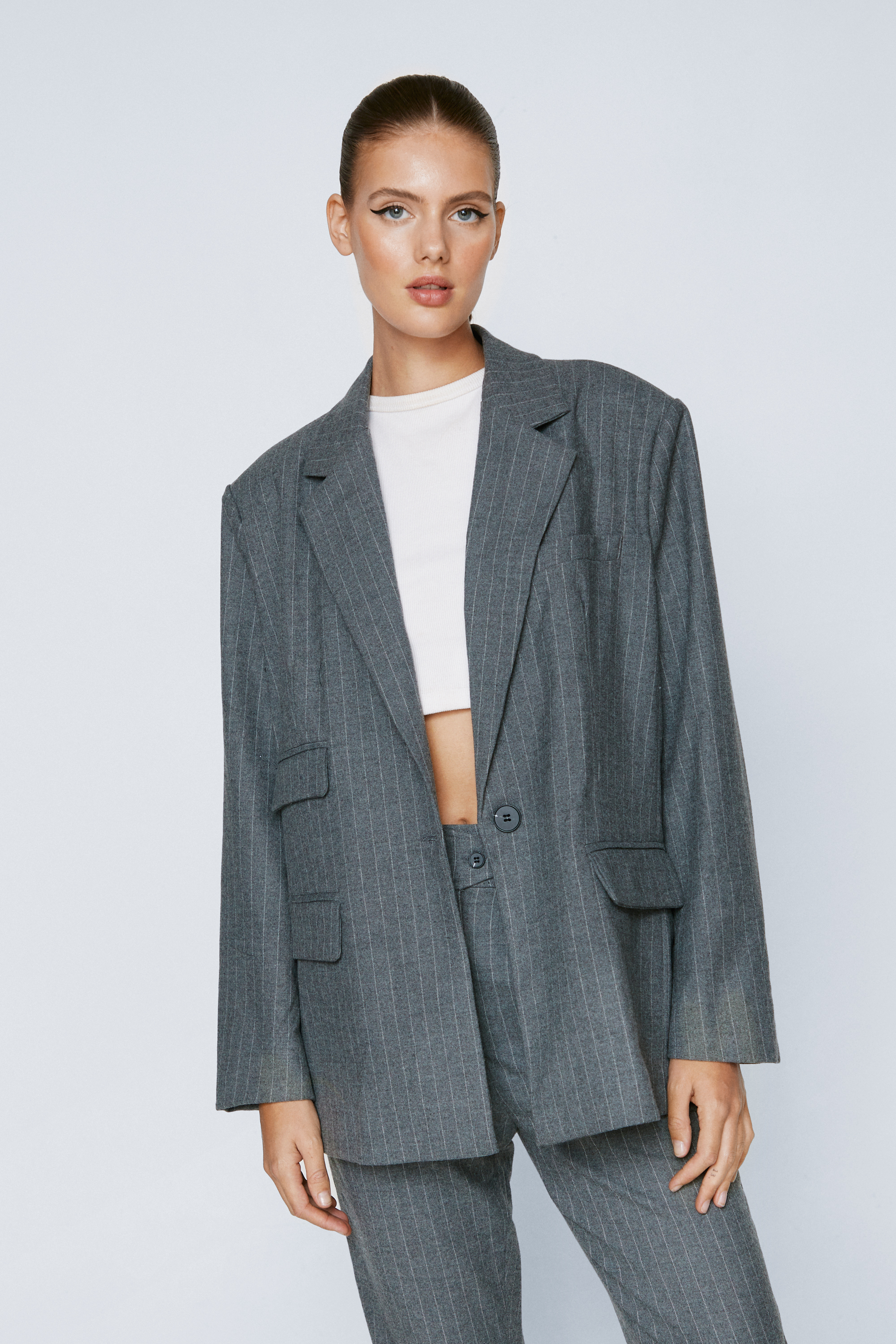 Pinstripe Pocket Detail Tailored Blazer