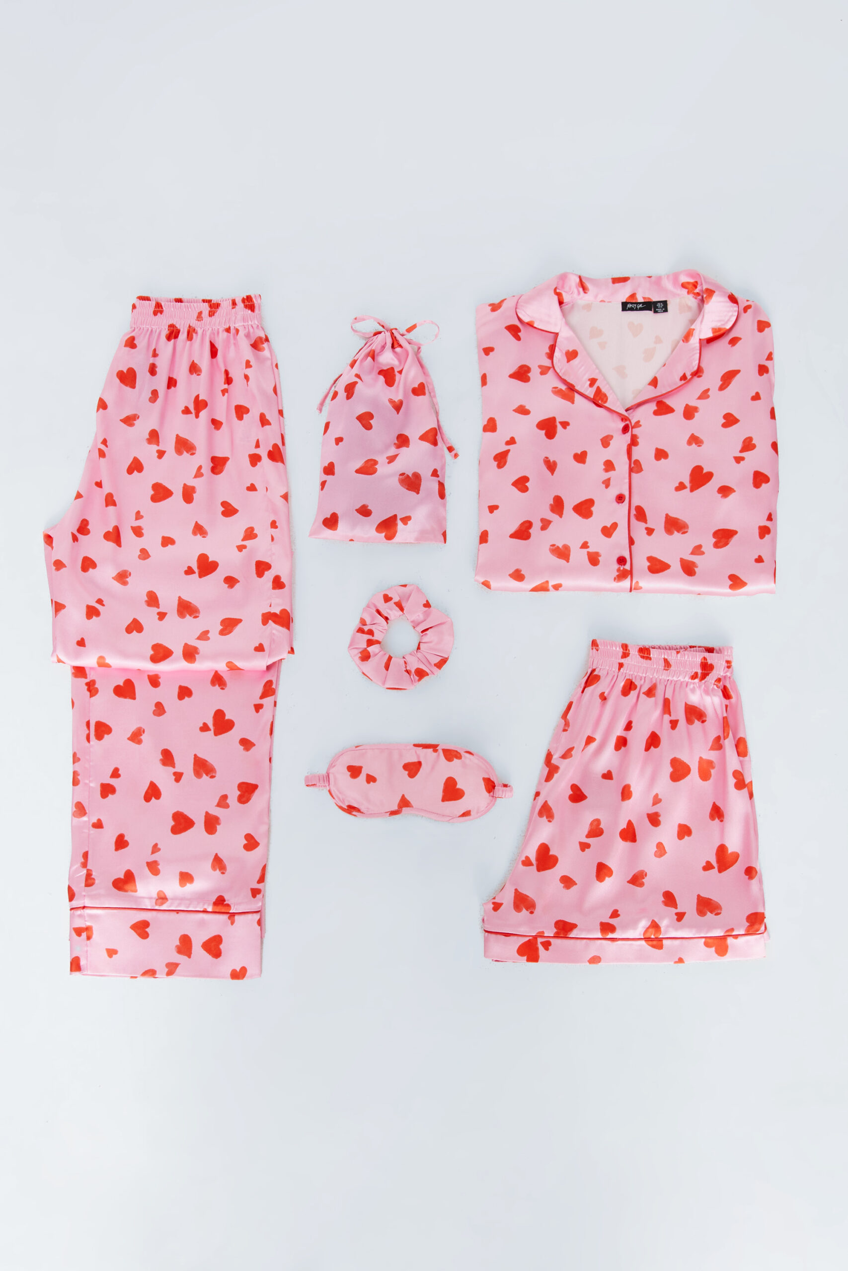 6-Pc Satin Heart Print Pajama Set