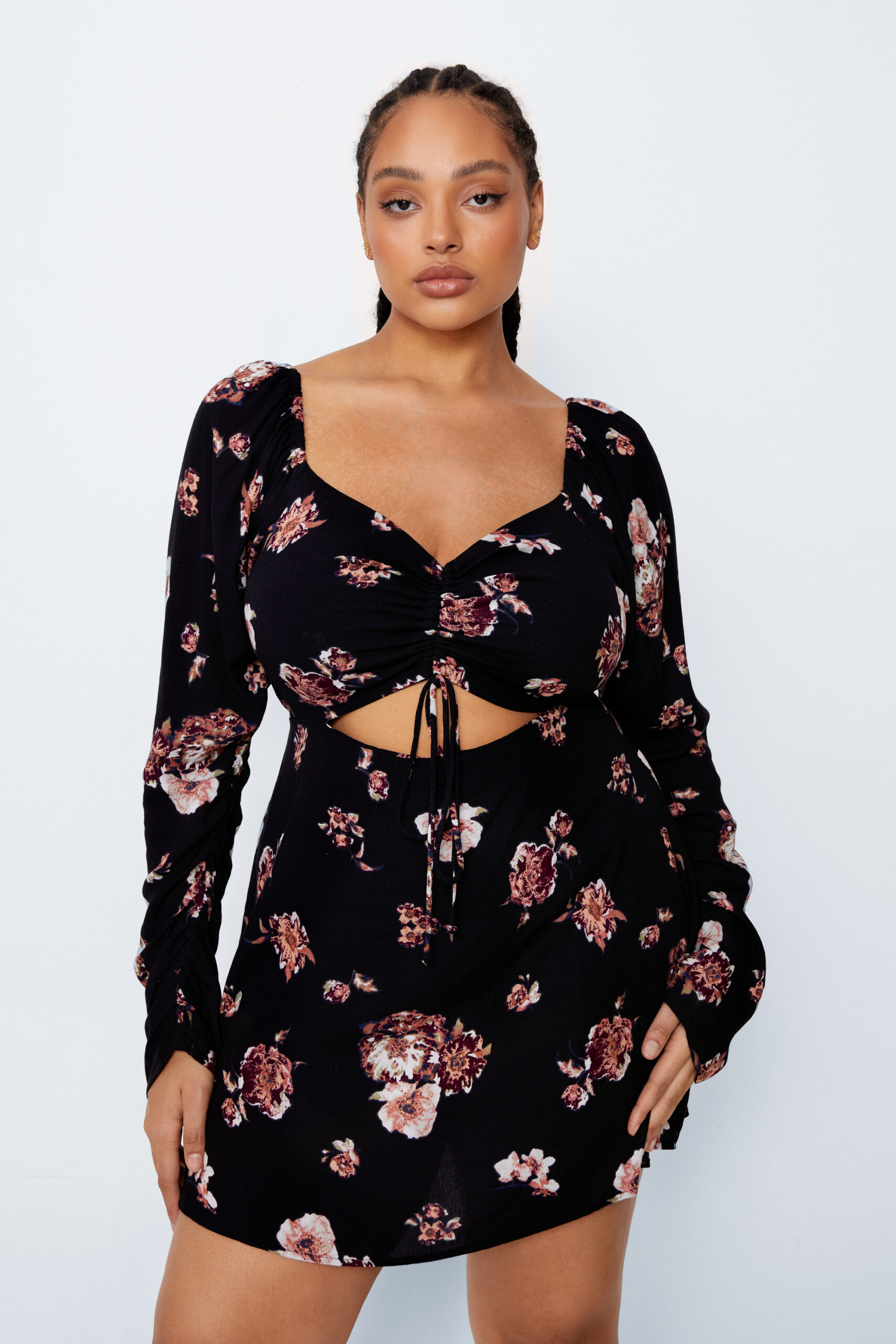 Plus Size Floral Ruched Skater Dress