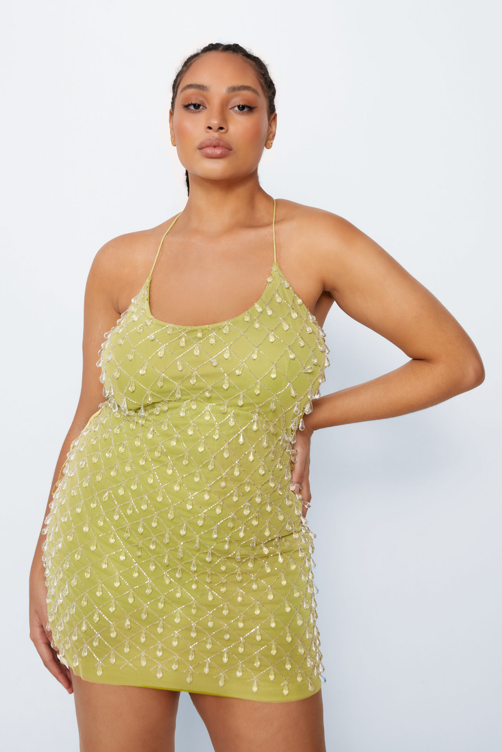 Plus Size Drop Bead Strappy Mini Dress