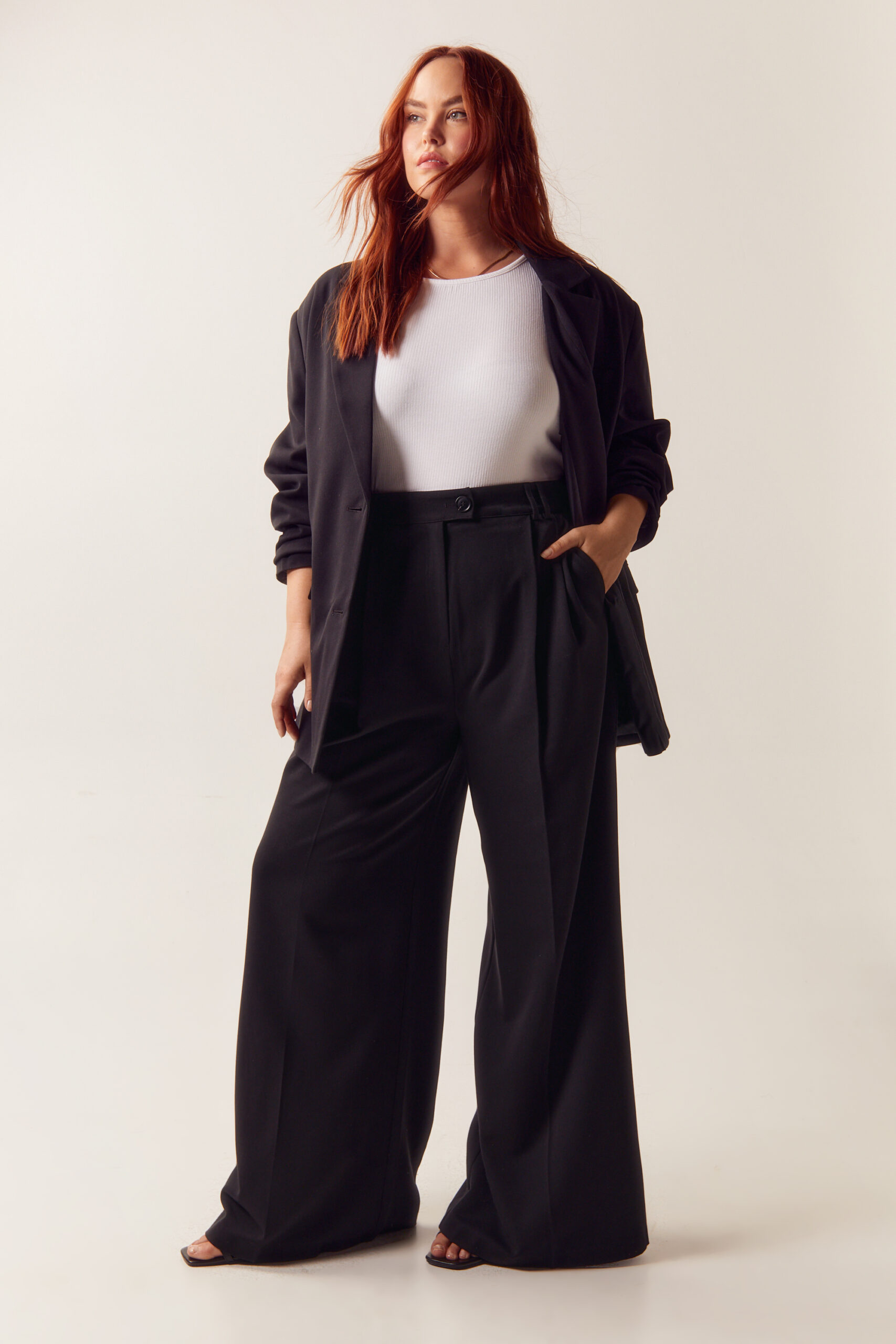 Plus Size Tailored Double Pleat Wide Leg Pants