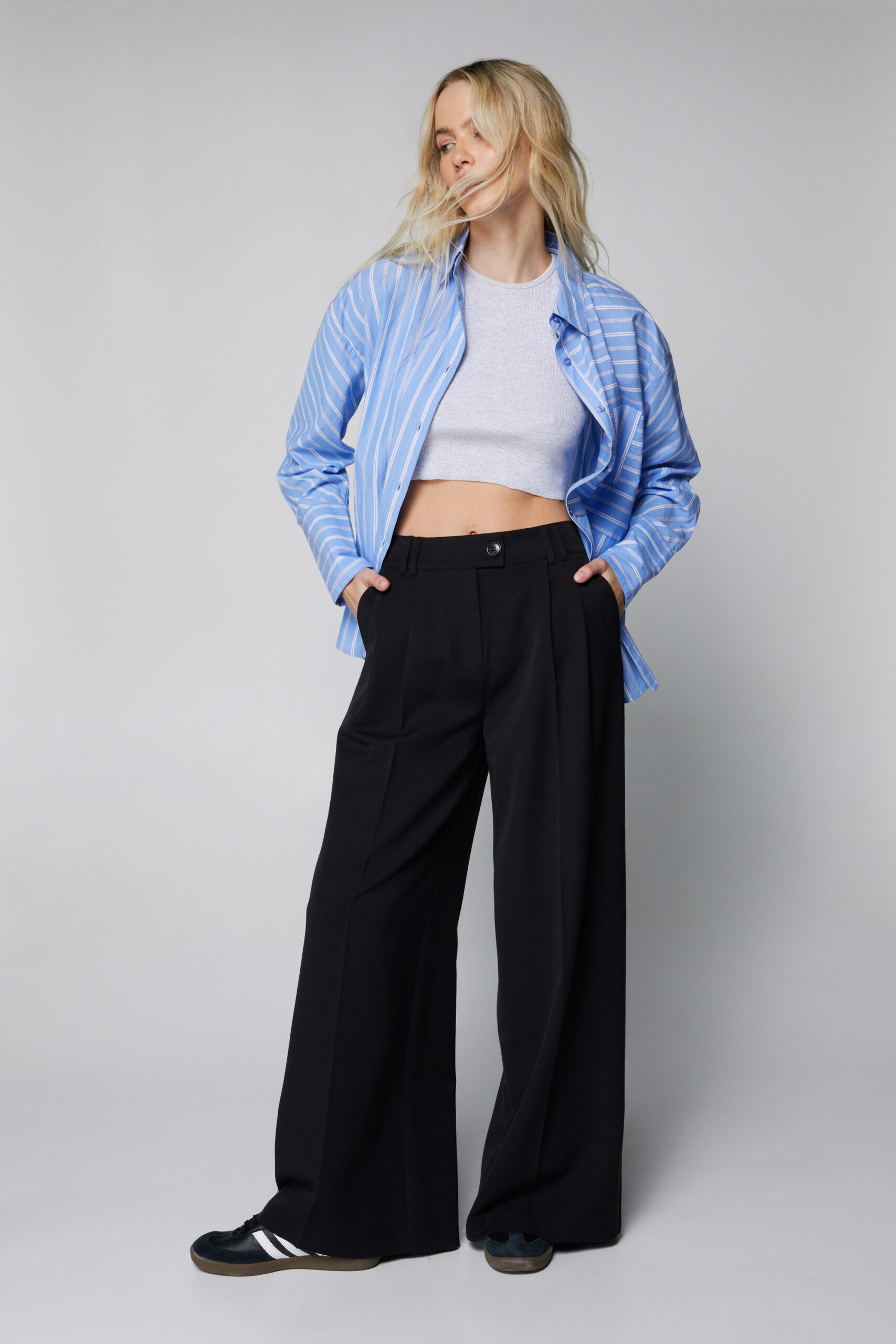 Tailored Double Pleat Wide Leg Pants