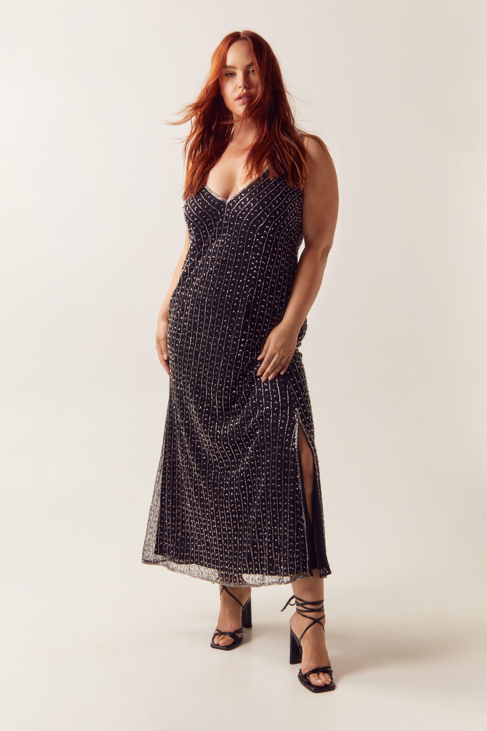 Plus Size Strappy Beaded Maxi Dress