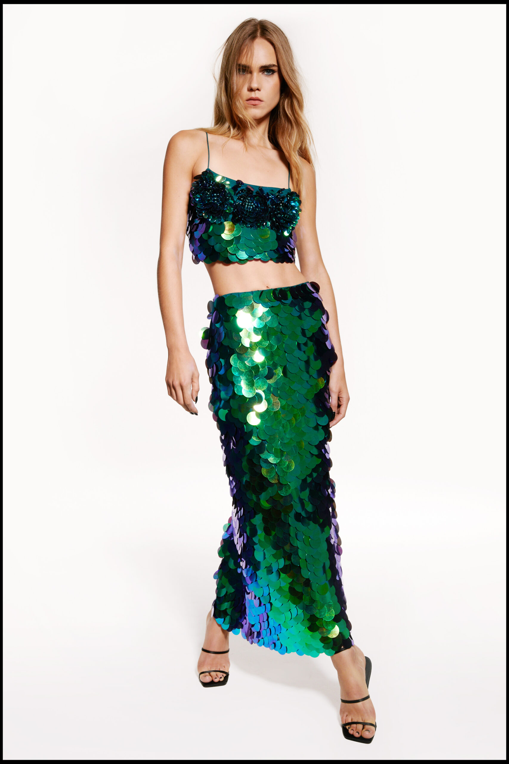 Disc Sequin Midi Skirt