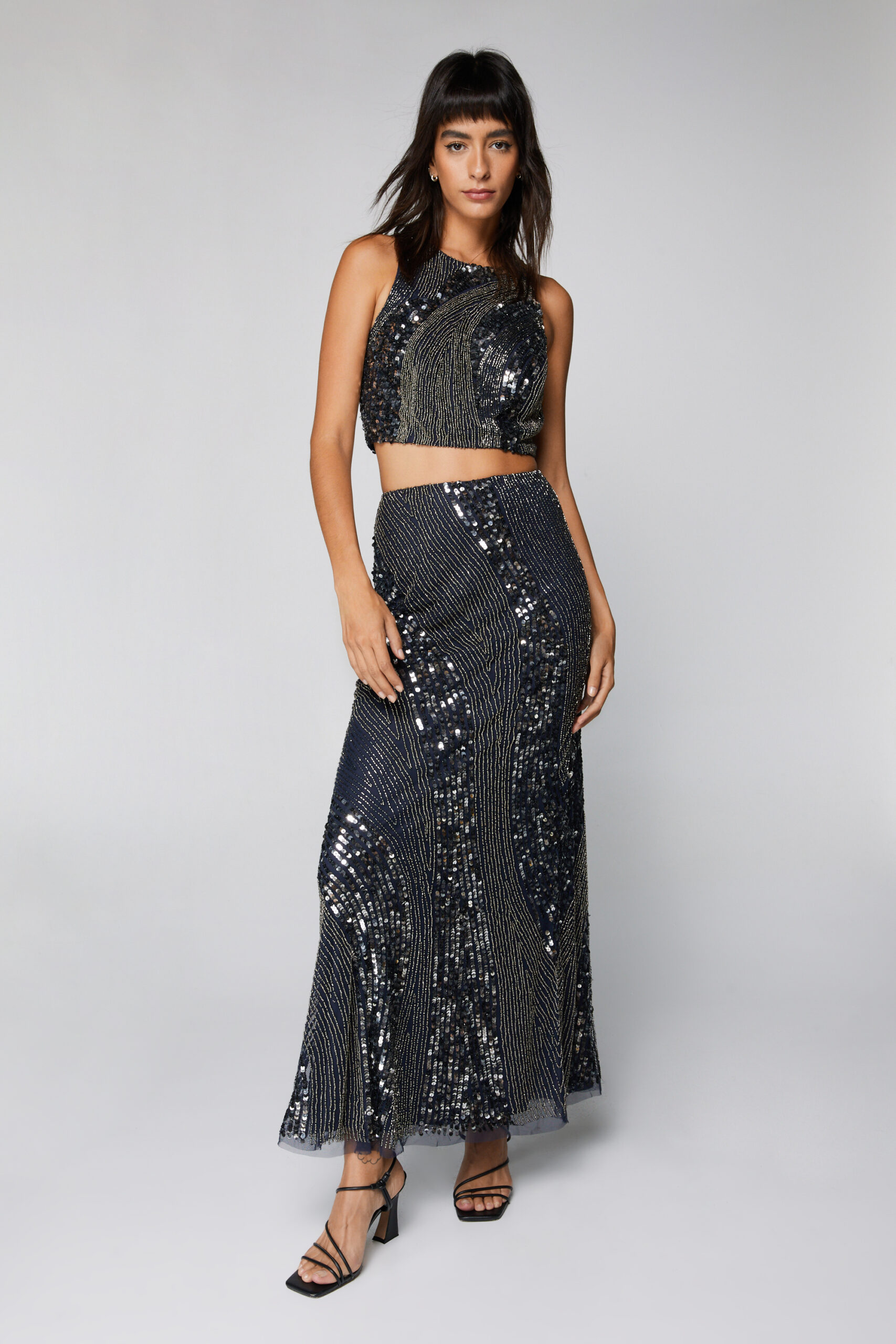 Hand Beaded Panel Detail Maxi Skirt