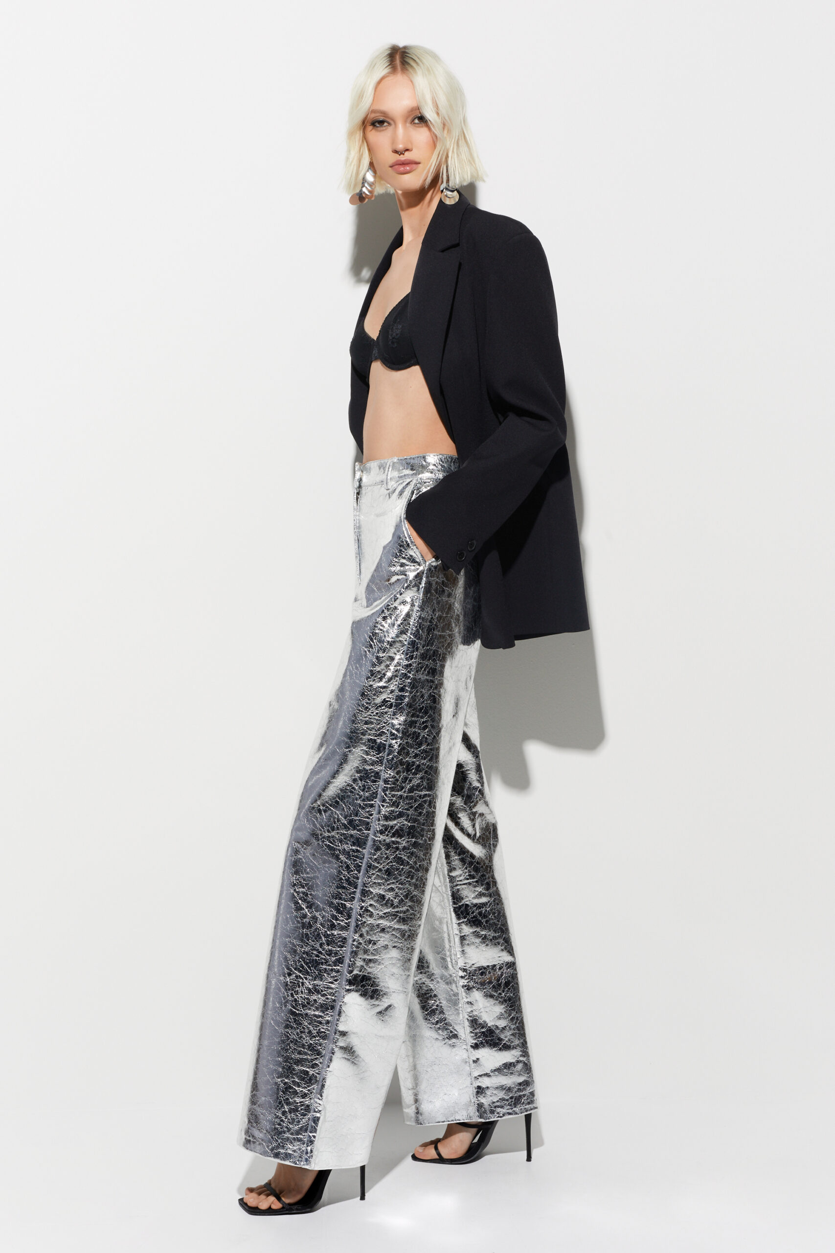 Metallic Crackle Wide Leg Pants