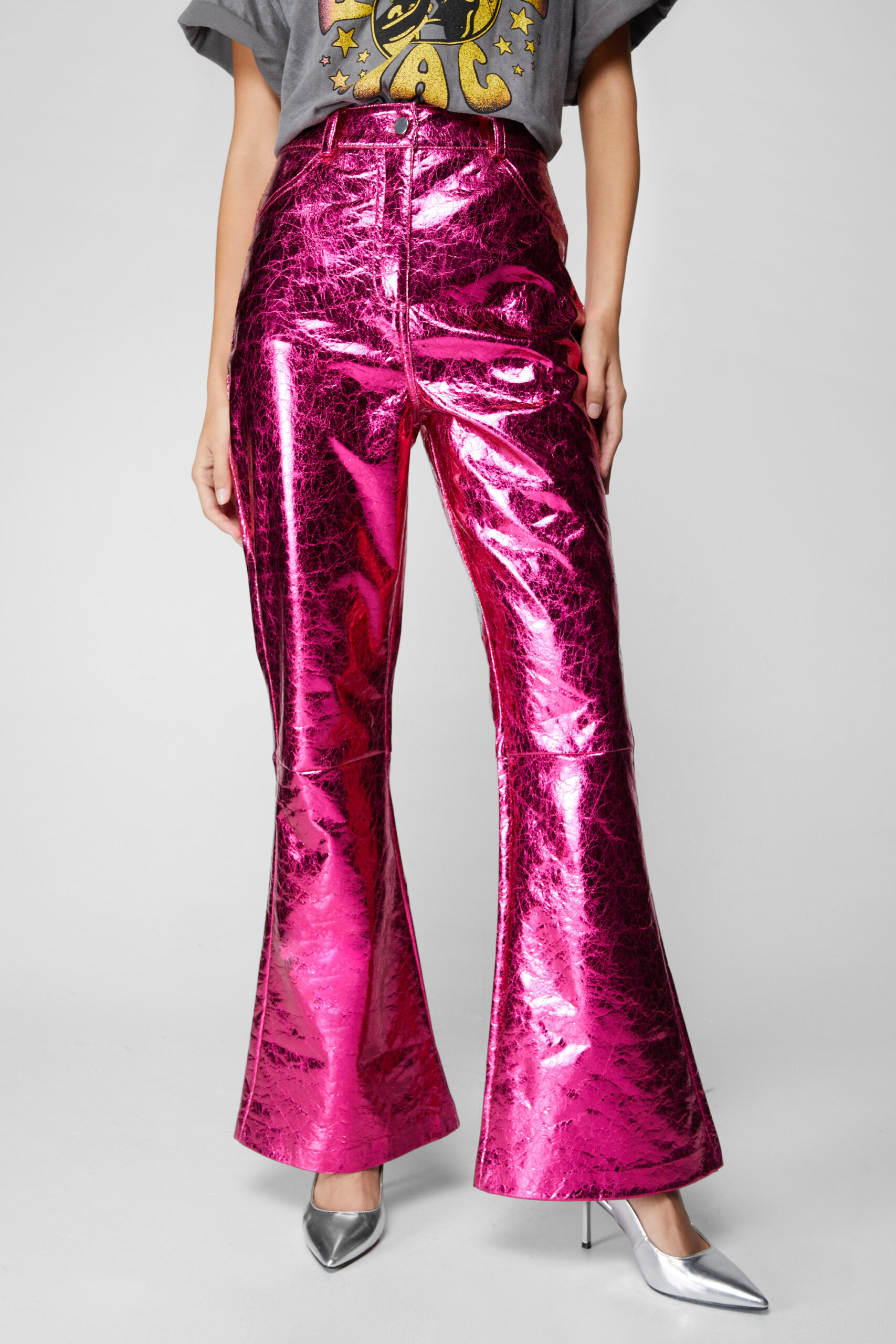 Metallic Crackle Flare Pants