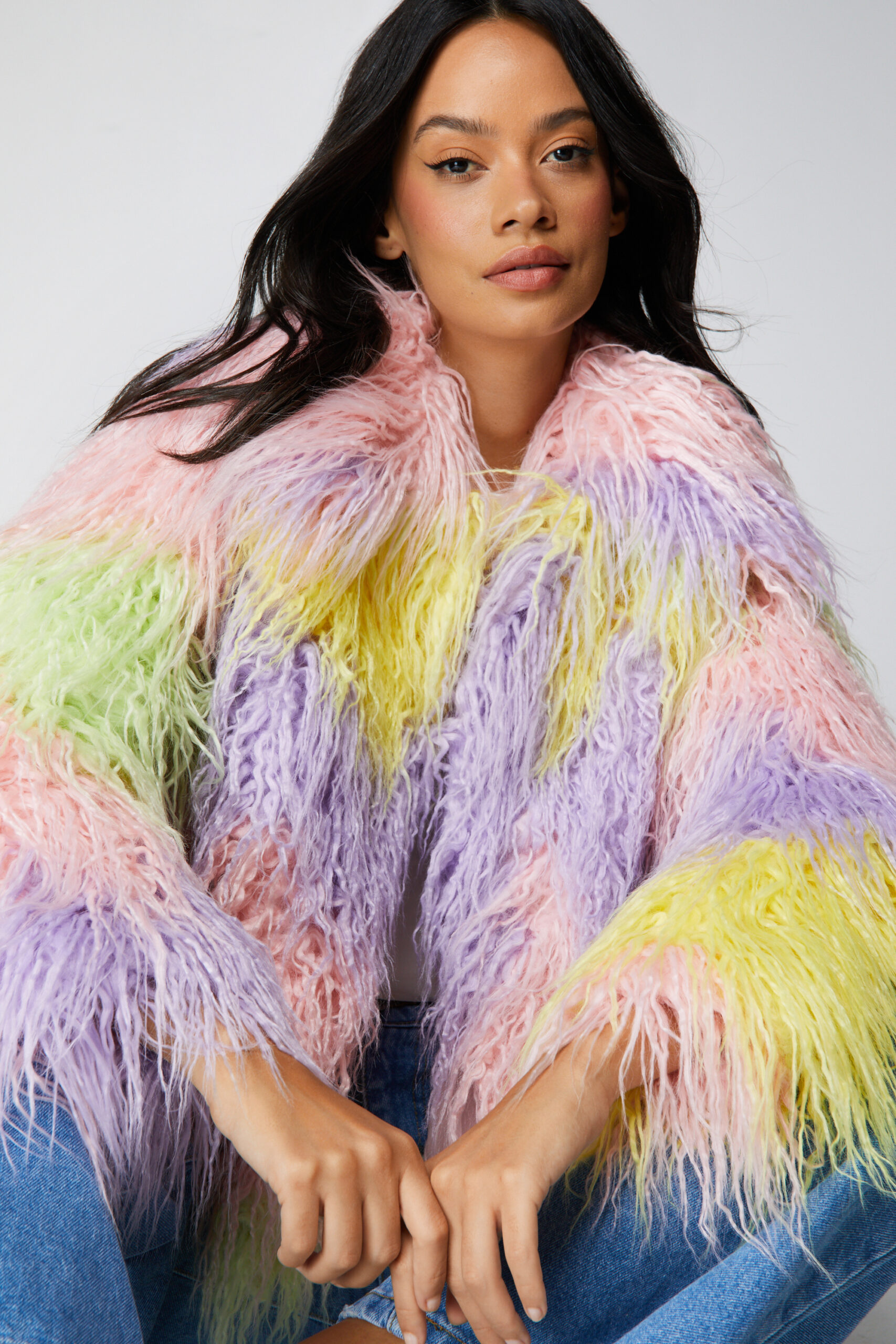 Premium Mongolian Ombre Faux Fur Coat