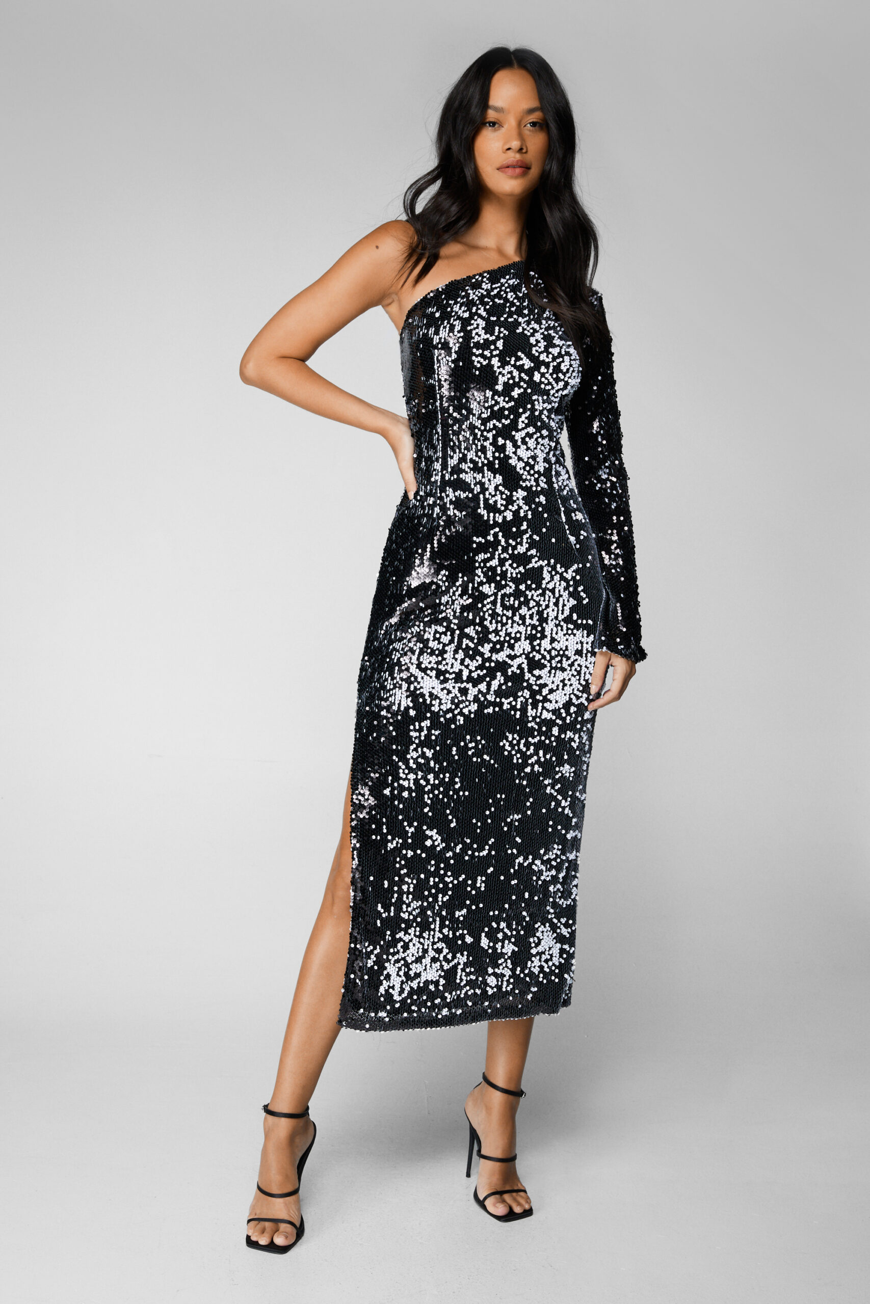 One Shoulder Sequin Maxi Dress