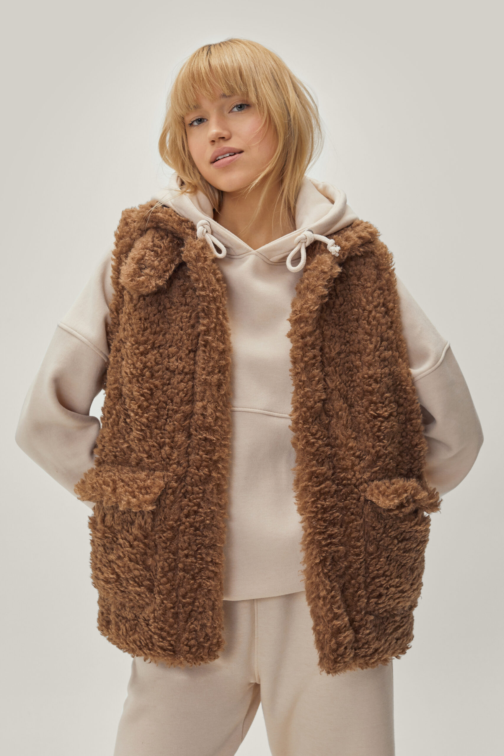 Faux Fur Teddy Oversized Vest Jacket 