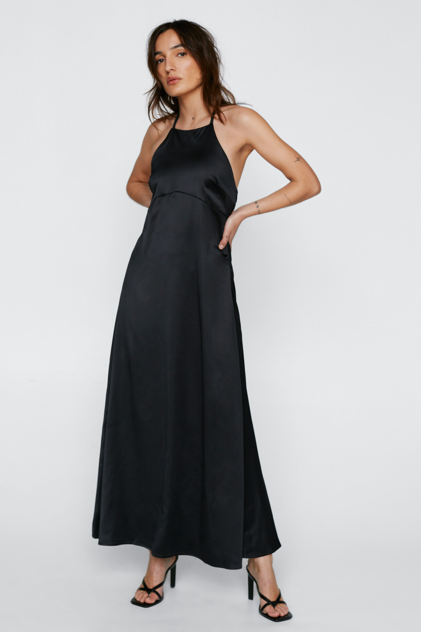 Petite Satin Halterneck Maxi Dress