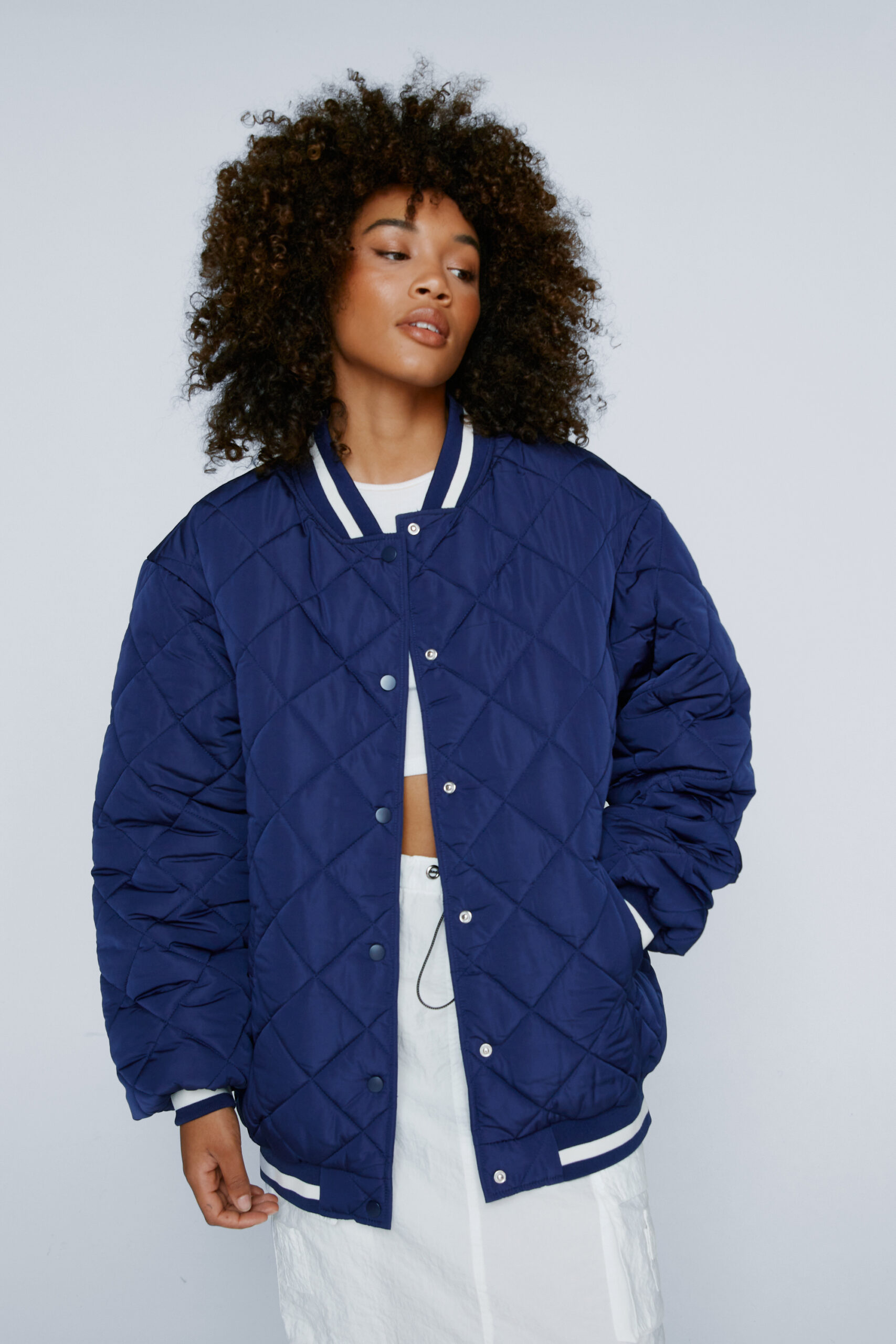 Quilted Collarless Varsity Jacket 