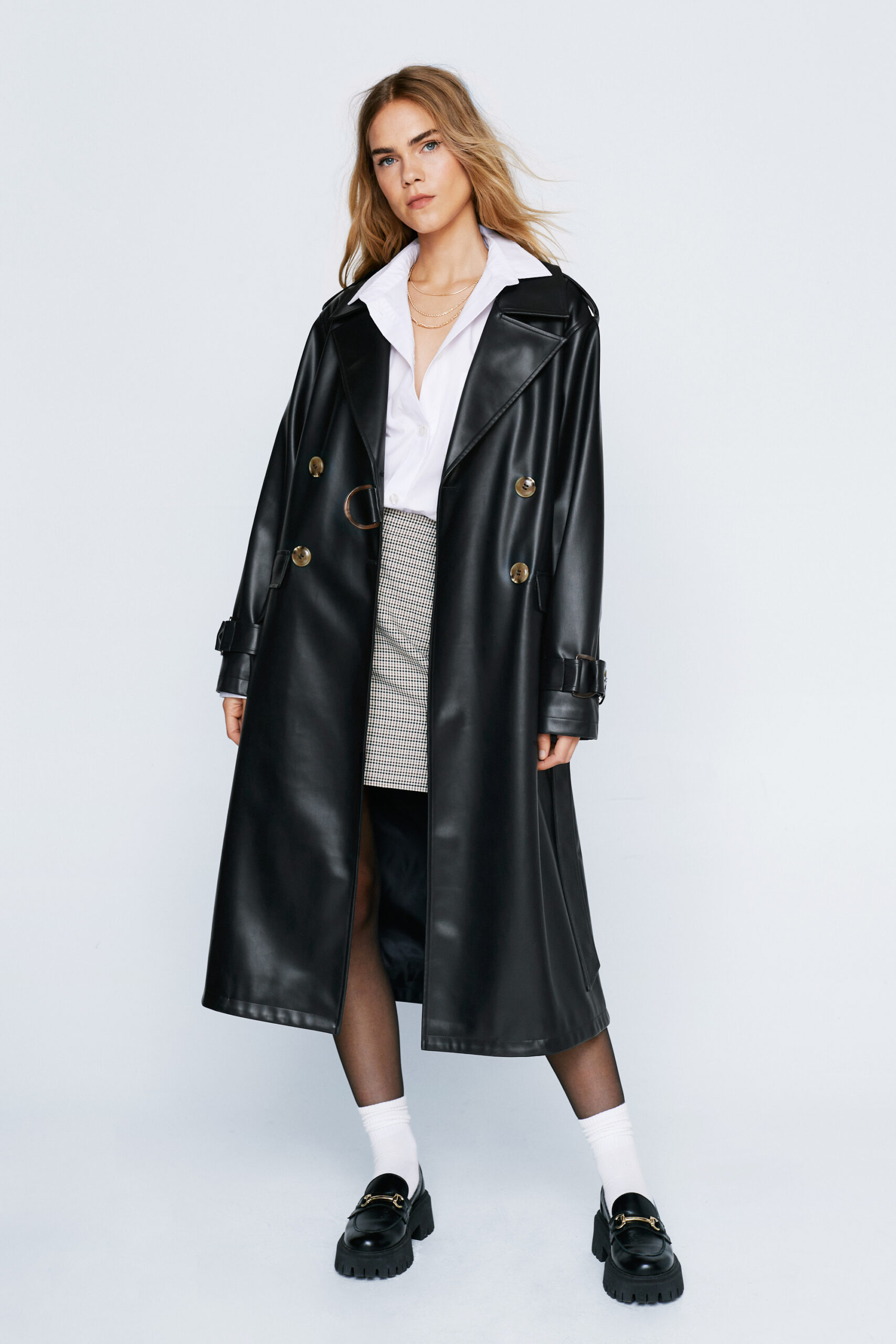 Premium Faux Leather Trench Coat 