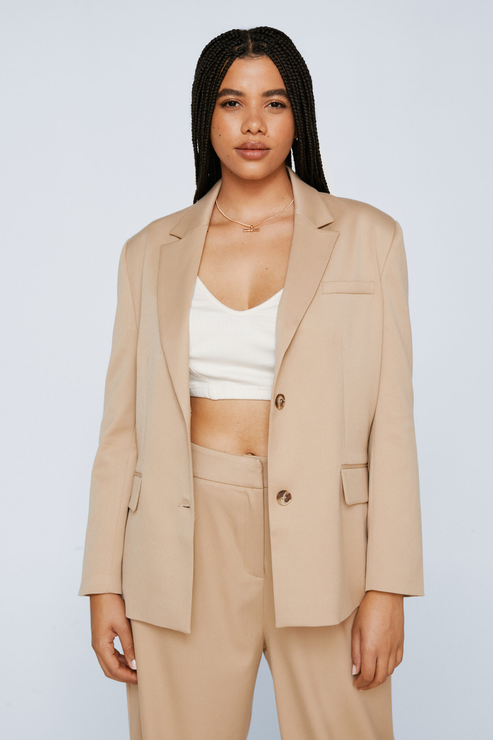 Premium Beige Textured Tailored Blazer 