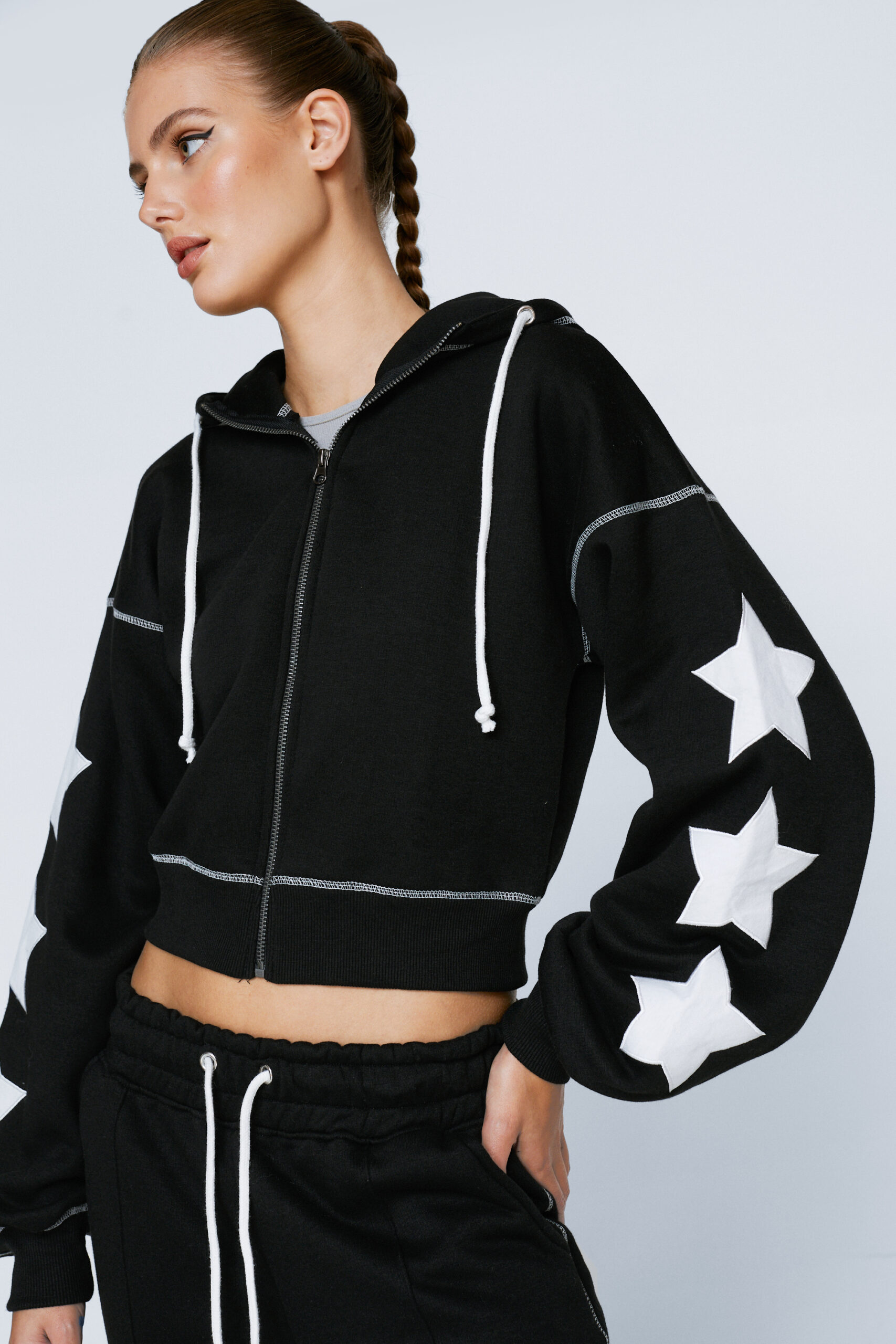 Star Zip Up Cropped Hoodie 