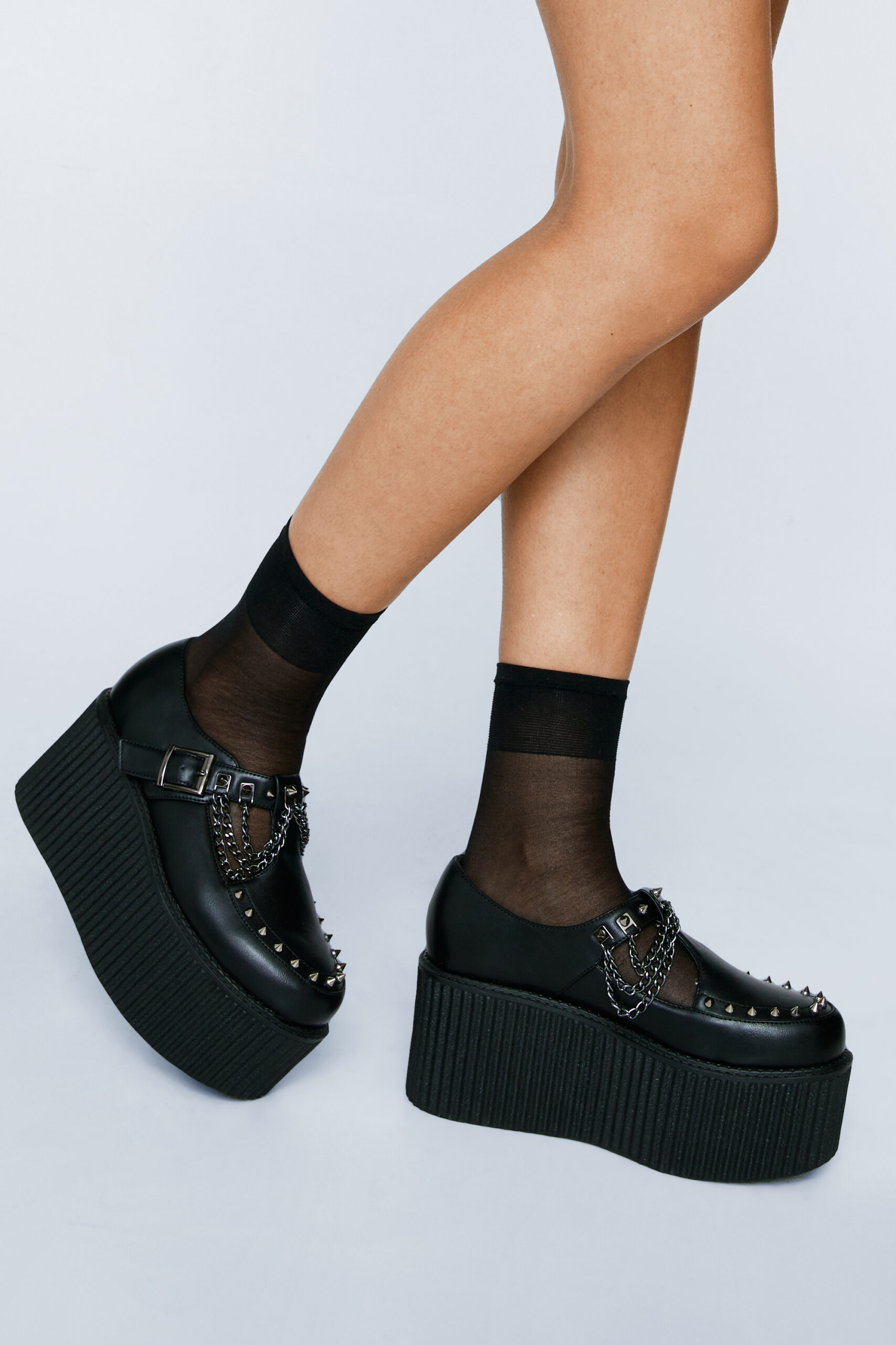 Faux Leather Platform Chain & Stud Creeper Shoes