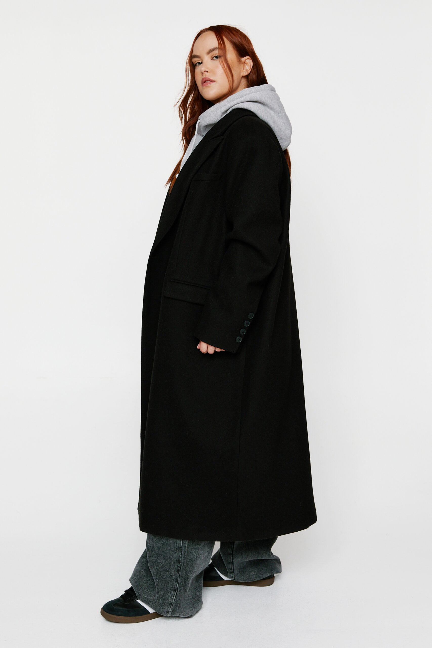 Plus Size Contrast Collar Wool Look Tailored Coat